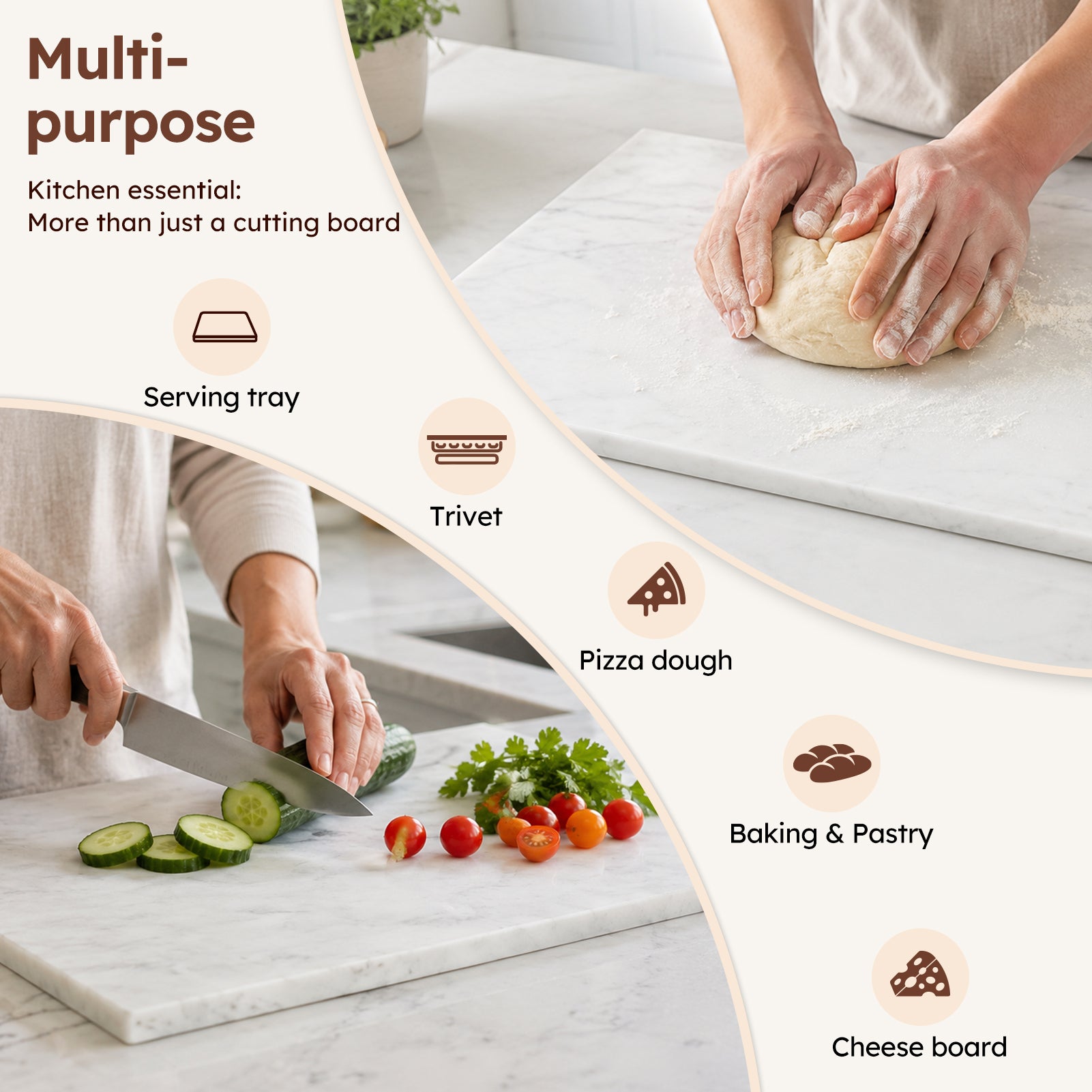 Diflart Natural Marble Pastry Board for Kitchen, 16x20 Inch, White, Marble Slab for Cheese, Cutting, Serving, Carrara Bianco Marble Stone Board, Christmas Thanksgiving Gift