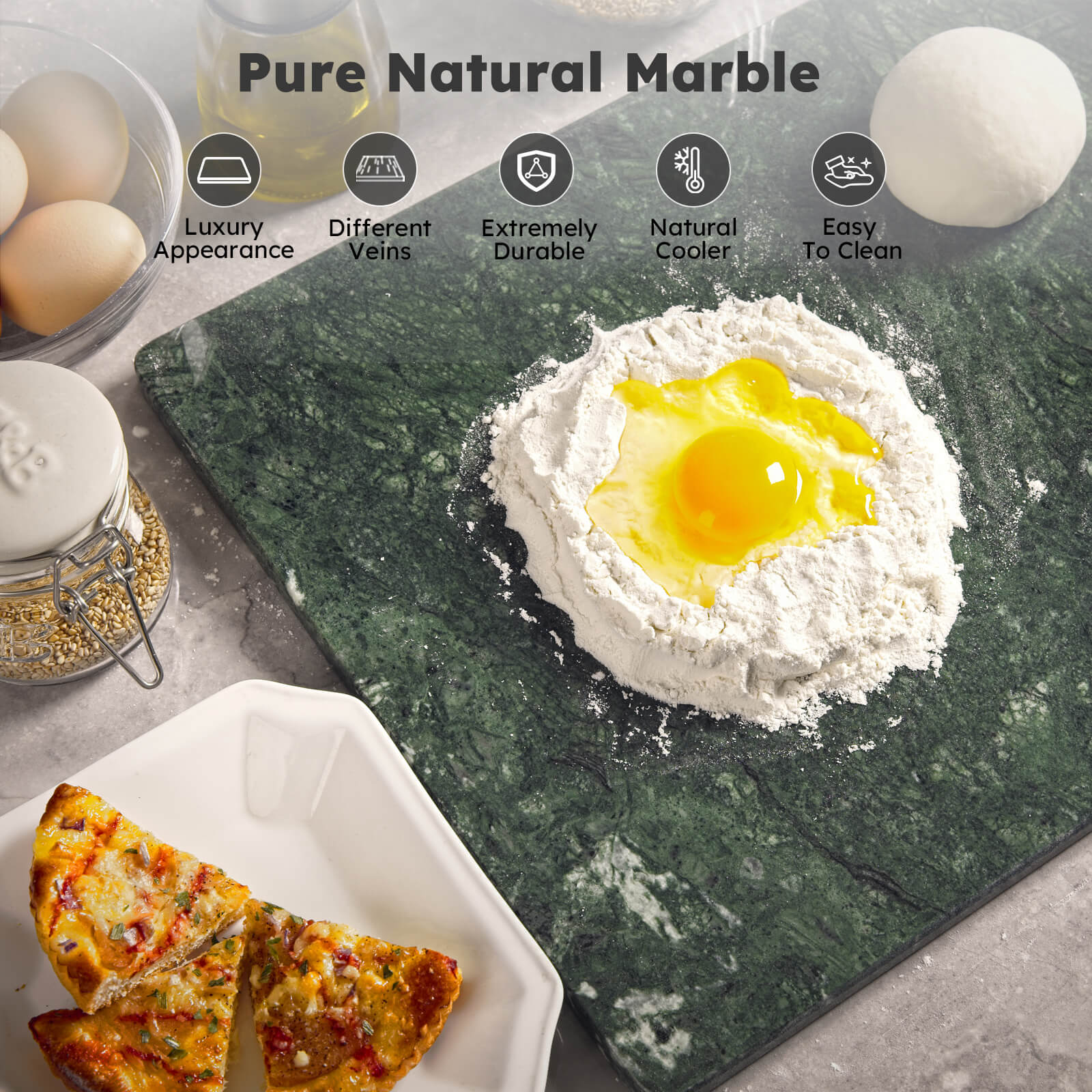 Diflart Natural Marble Stone Cutting Board for Kitchen, 16x20 Inch, Green, Marble Slab Pastry Board Large for Cheese, Serving, Baking, Pack of 1 Piece