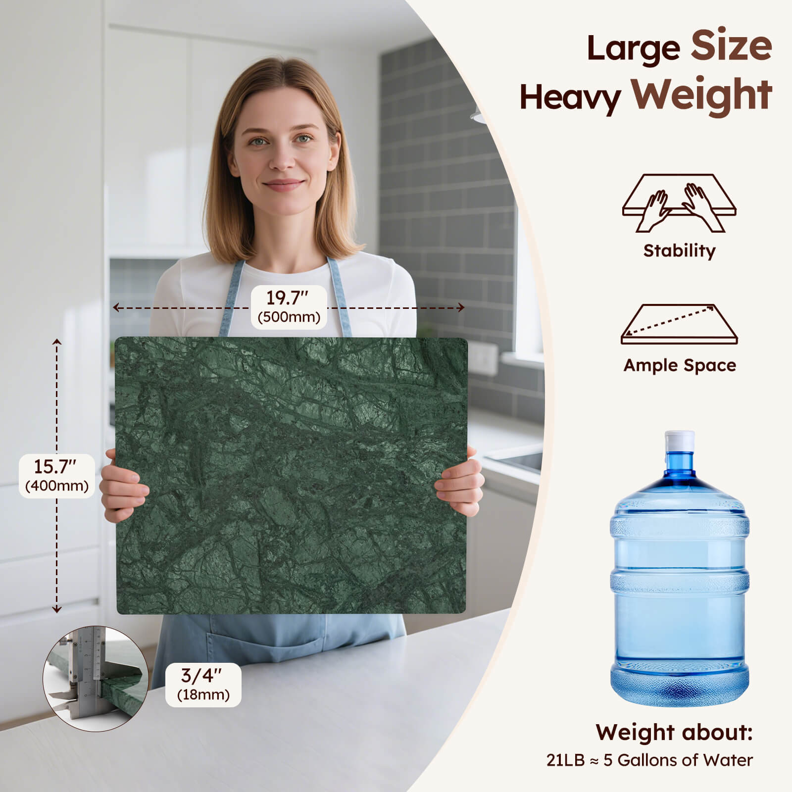 Diflart Natural Marble Stone Cutting Board for Kitchen, 16x20 Inch, Green, Marble Slab Pastry Board Large for Cheese, Serving, Baking, Pack of 1 Piece