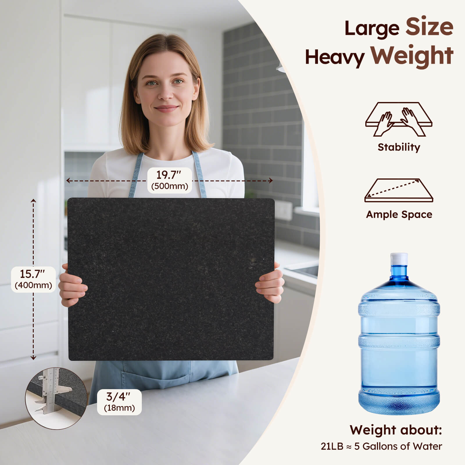Diflart Natural Black Granite Cutting Board for Kitchen 16x20 Inch,with Non-Slip Feet, Large Stone Pastry Slab for Baking
