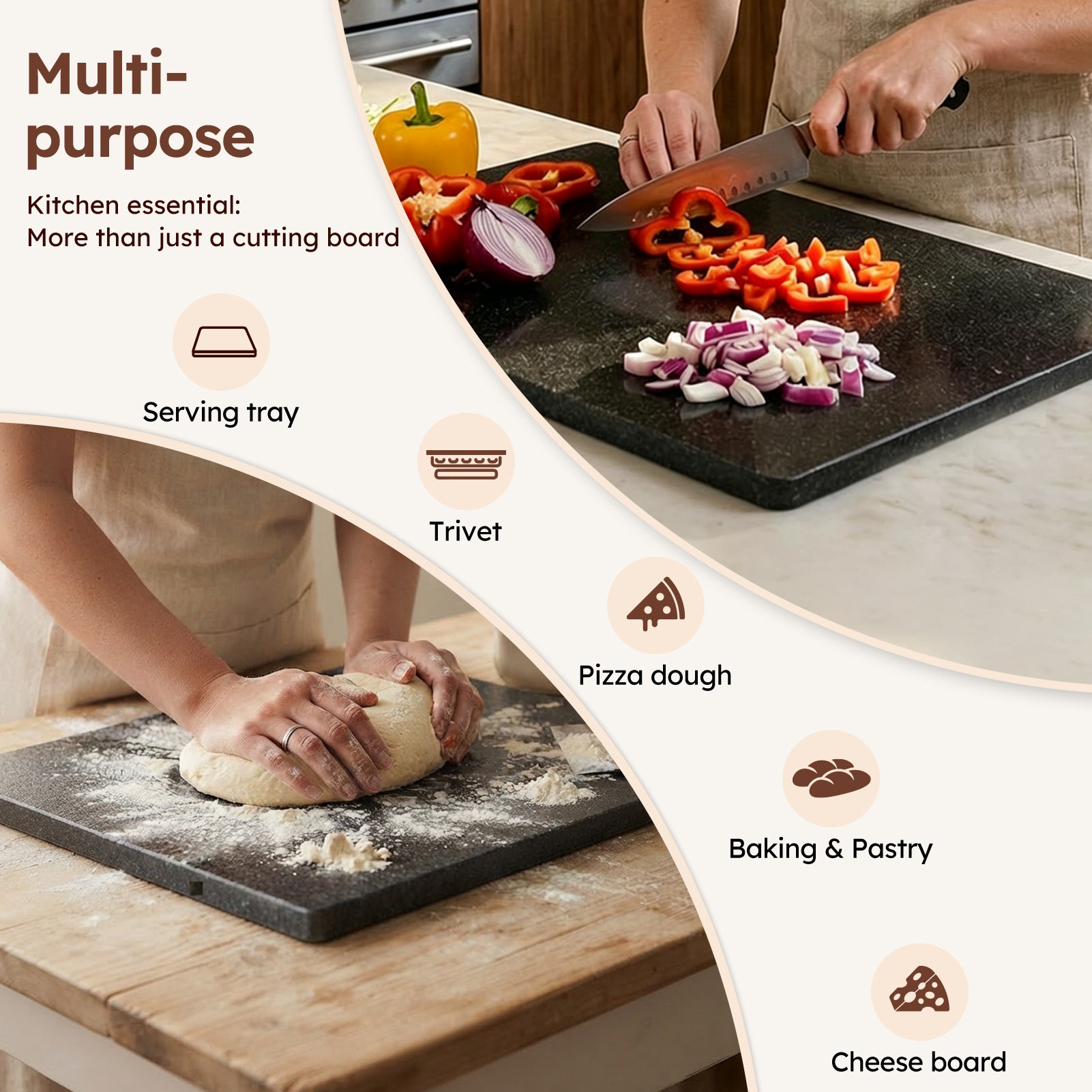 Diflart Natural Black Granite Cutting Board for Kitchen 16x20 Inch,with Non-Slip Feet, Large Stone Pastry Slab for Baking