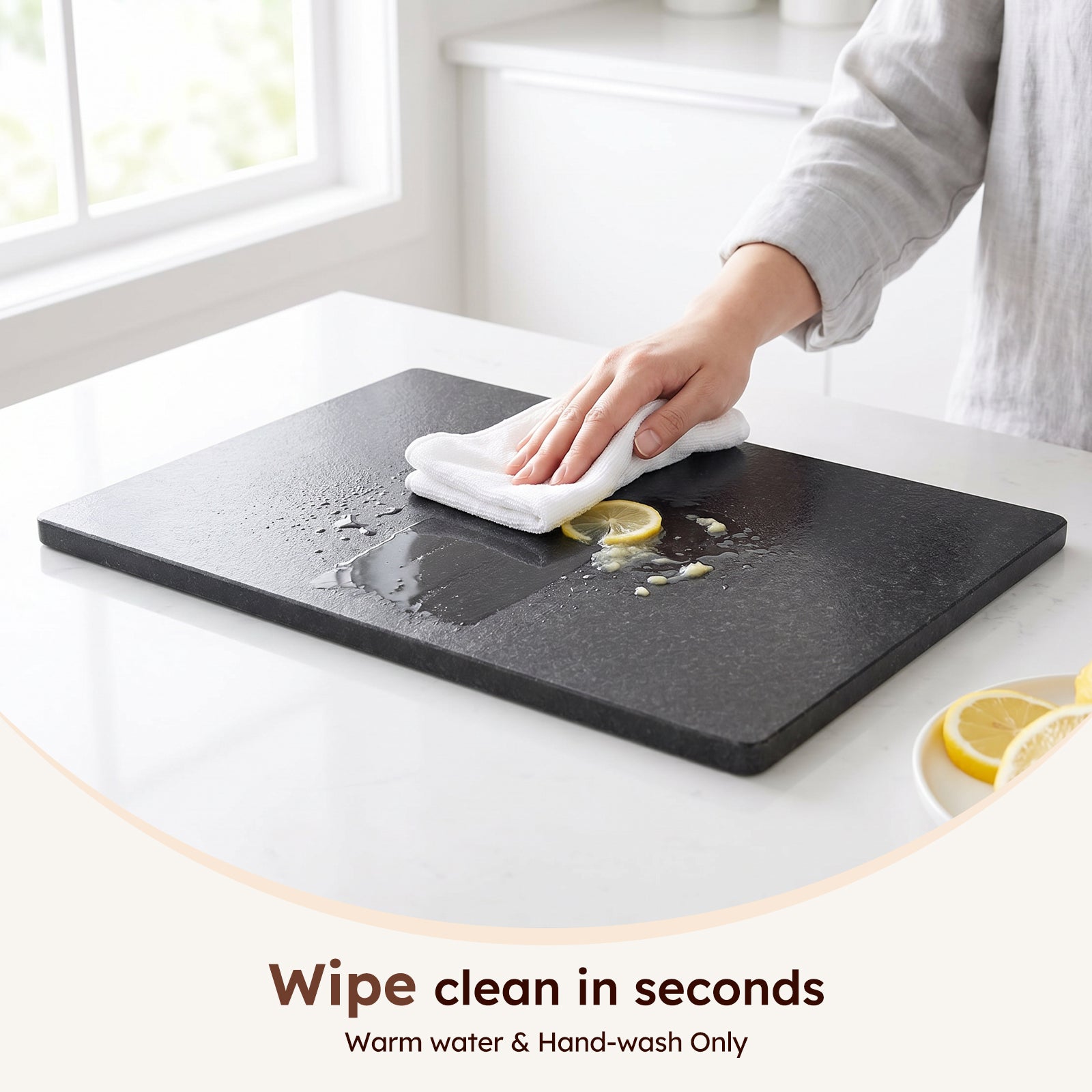 Diflart Natural Black Granite Cutting Board for Kitchen 16x20 Inch,with Non-Slip Feet, Large Stone Pastry Slab for Baking