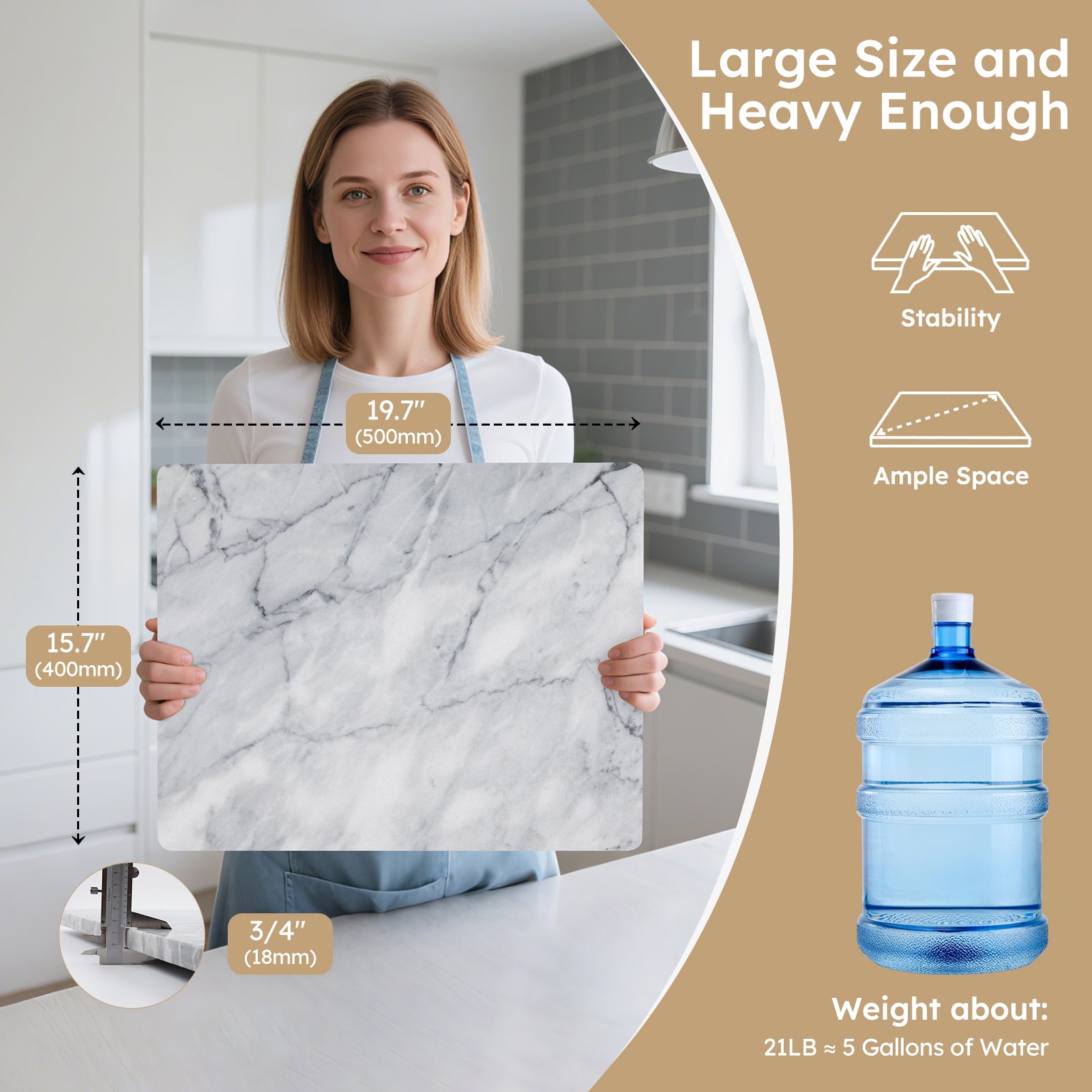 Diflart Natura Marble Stone Pastry Board for Kitchen, 16x20 Inch, Gray with White Veins, Marble Cutting Board Large with Non-Slip Feet for Keep the Dough Cool and Chocolate Tempering, Pack of 1 Pcs