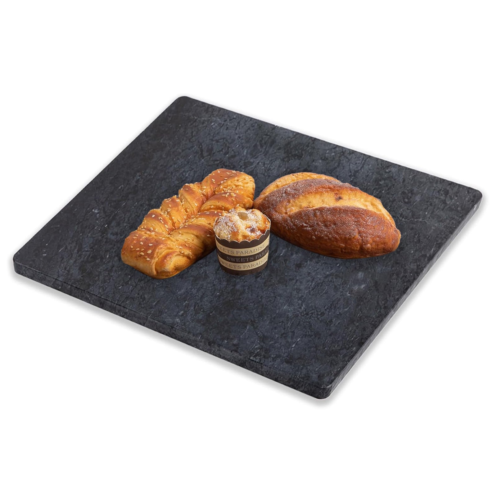 Diflart Natural Marble Stone Cutting Board for Kitchen, 16x20 Inch, Black, Marble Slab Pastry Board Large with Non Slip Feets for Keep the Dough Cool and Chocolate Tempering, Pack of 1 Pcs