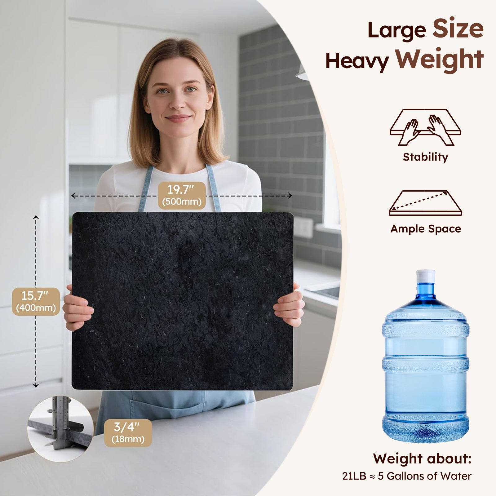 Diflart Natural Marble Stone Cutting Board for Kitchen, 16x20 Inch, Black, Marble Slab Pastry Board Large with Non Slip Feets for Keep the Dough Cool and Chocolate Tempering, Pack of 1 Pcs