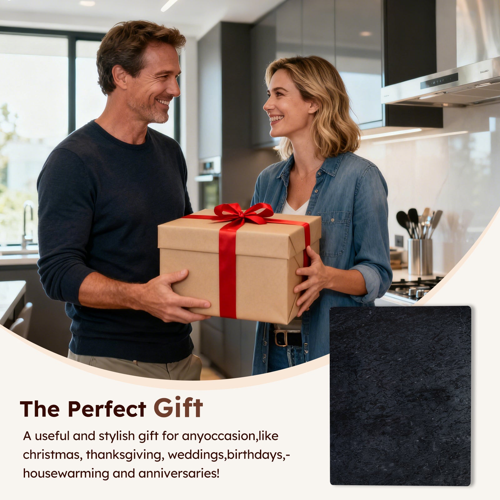 Diflart Natural Marble Stone Cutting Board for Kitchen, 16x20 Inch, Black, Marble Slab Pastry Board Large with Non Slip Feets for Keep the Dough Cool and Chocolate Tempering, Pack of 1 Pcs