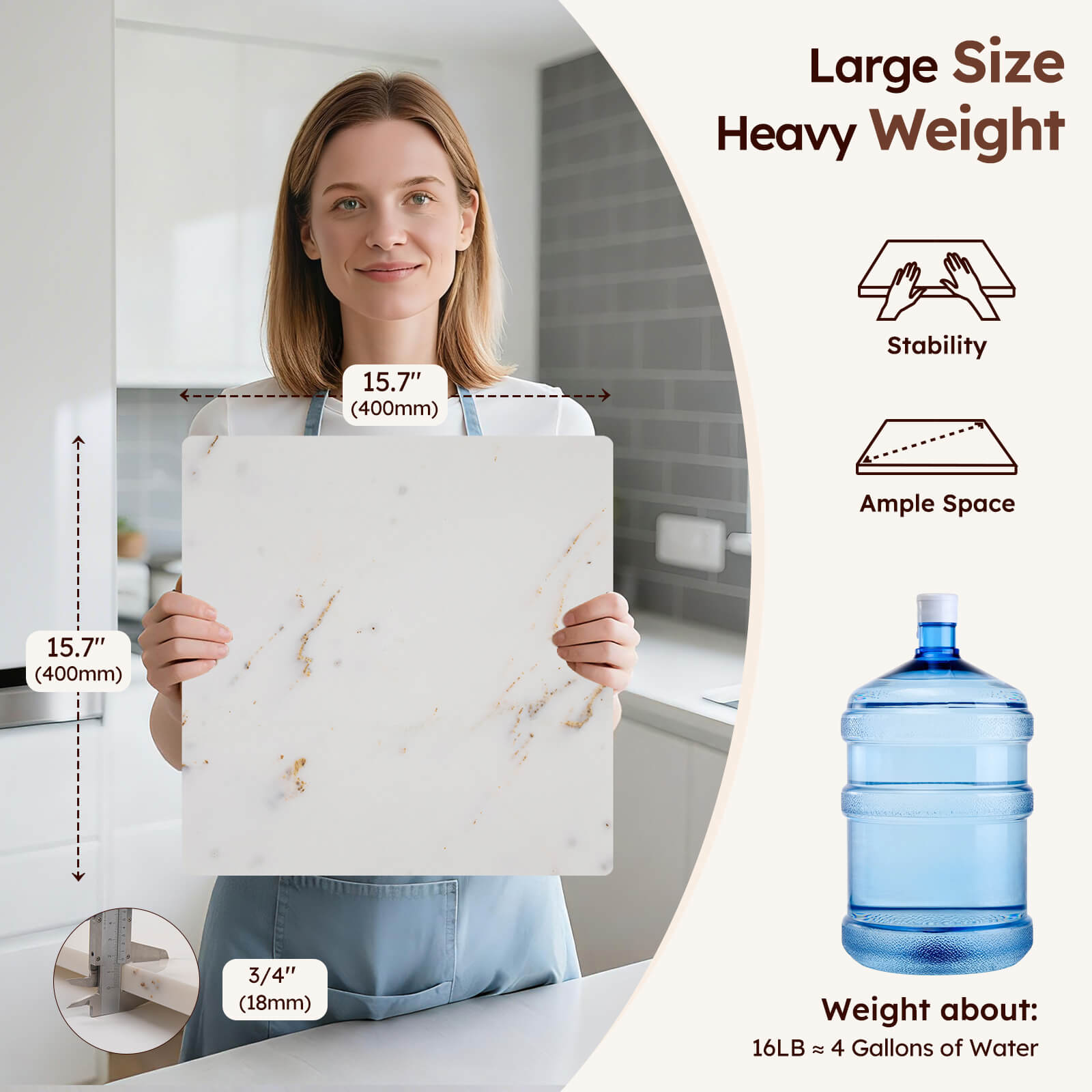 Diflart Natural Marble Stone Cutting Board for Kitchen, 16x16 Inch, White with Gold Veins, Marble Slab Pastry Board with Non-Slip Feet for Cheese, Charcuterie, Dough Chocolate, Pack of 1 Piece