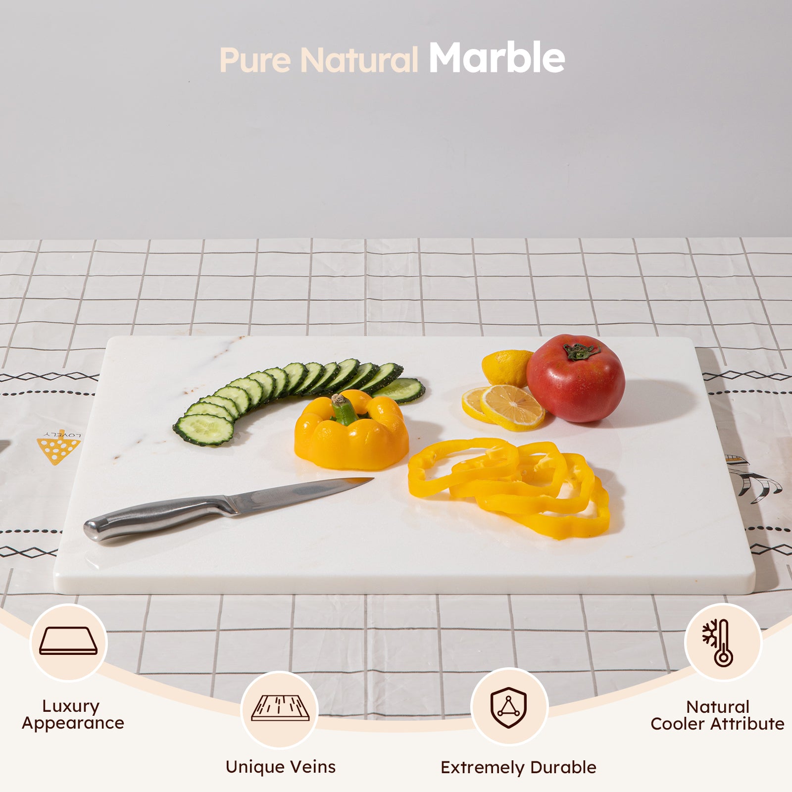 Diflart Natural Marble Stone Cutting Board for Kitchen, 16x20 Inch, White with Gold Veins, Marble Slab Pastry Board Large with Non-Slip Feet for Cheese, Charcuterie, Dough, Chocolate, Pack of 1 Pcs