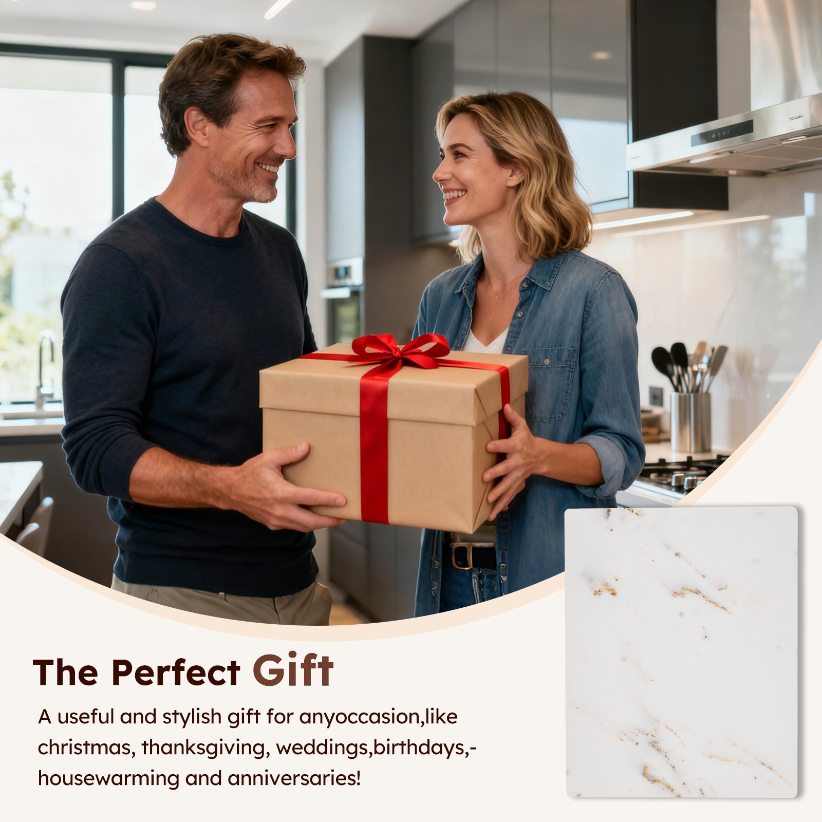 Diflart Natural Marble Stone Cutting Board for Kitchen, 16x16 Inch, White with Gold Veins, Marble Slab Pastry Board with Non-Slip Feet for Cheese, Charcuterie, Dough Chocolate, Pack of 1 Piece