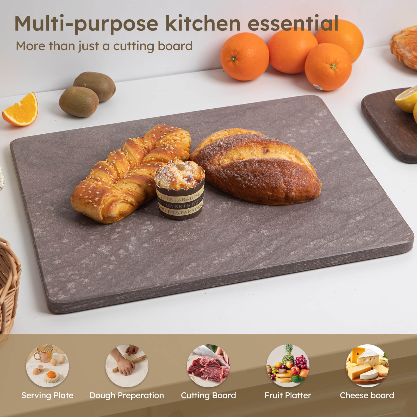 Diflart Natural Marble Stone Cutting Board for Kitchen, 16x20 Inch, Red, Marble Slab Pastry Board for Cheese, Dough, Chocolate, Pack of 1 Pcs