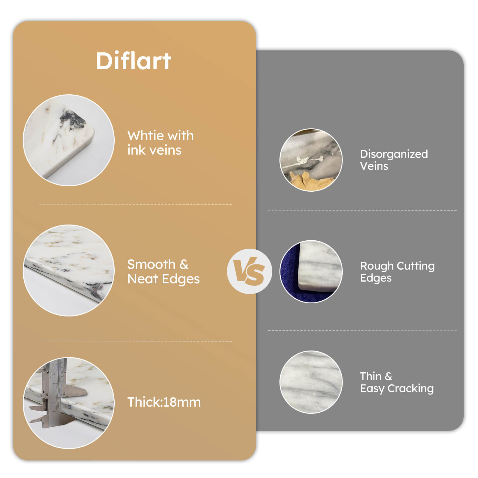 Diflart Natural Marble Cutting Board for Kitchen, 16x20 Inch, Ink White, Marble Slab Pastry Board Large with Non-Slip Feet for Cheese, Dough, Chocolate, Pack of 1 Pcs