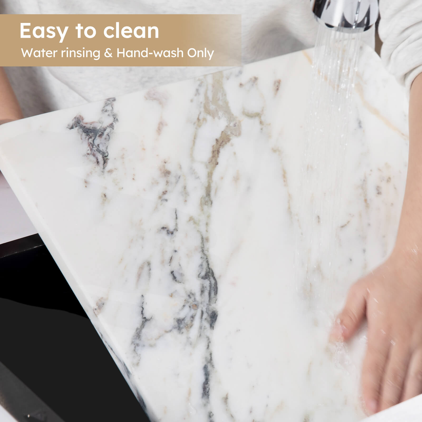 Diflart Natural Marble Cutting Board for Kitchen, 16x20 Inch, Ink White, Marble Slab Pastry Board Large with Non-Slip Feet for Cheese, Dough, Chocolate, Pack of 1 Pcs