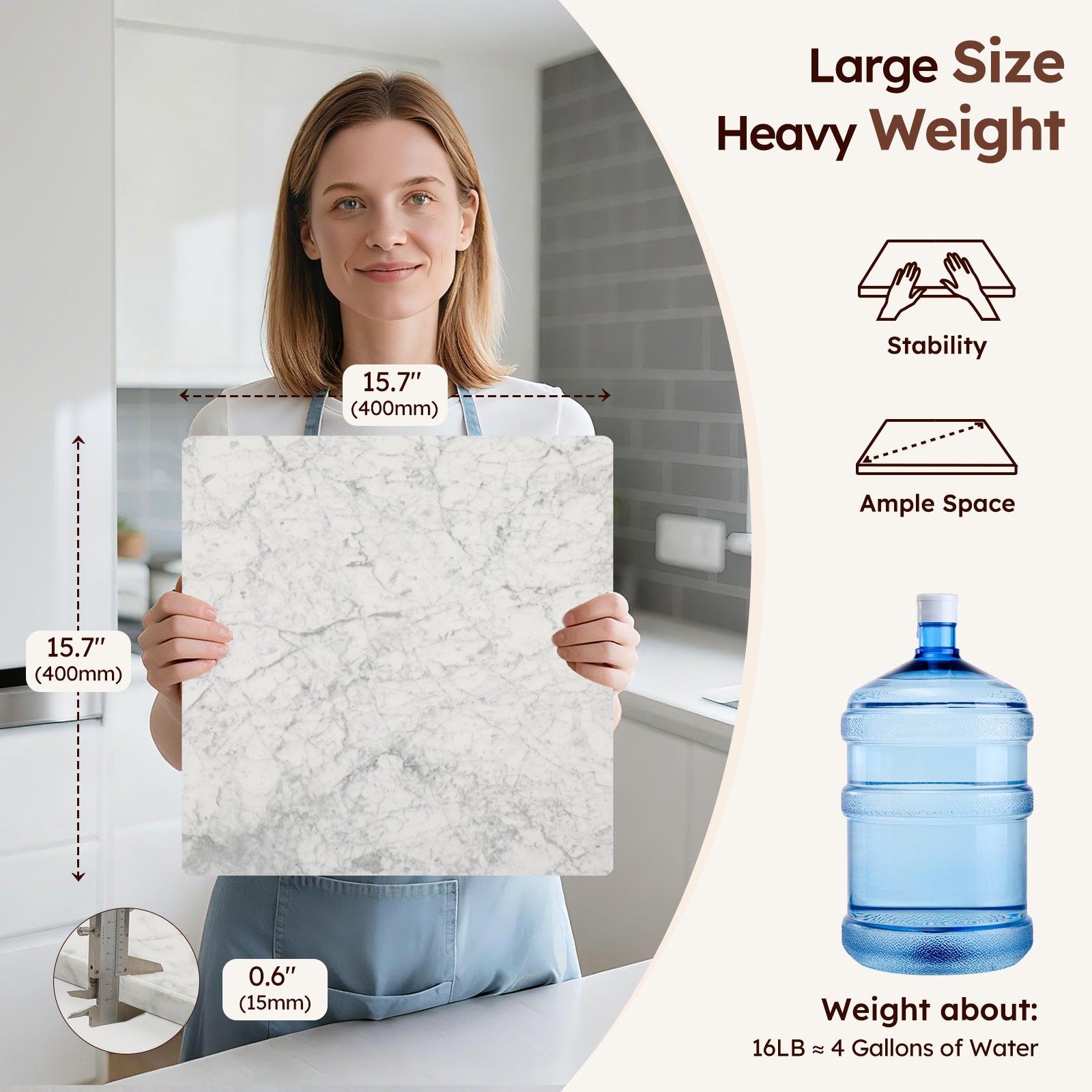 Diflart Natural Marble Stone Cutting Board for Kitchen, 16x16 Inch, White, Marble Slab Pastry Board Large with Non-Slip Feet for Backing, Cheese, Chocolate, Pack of 1 Piece