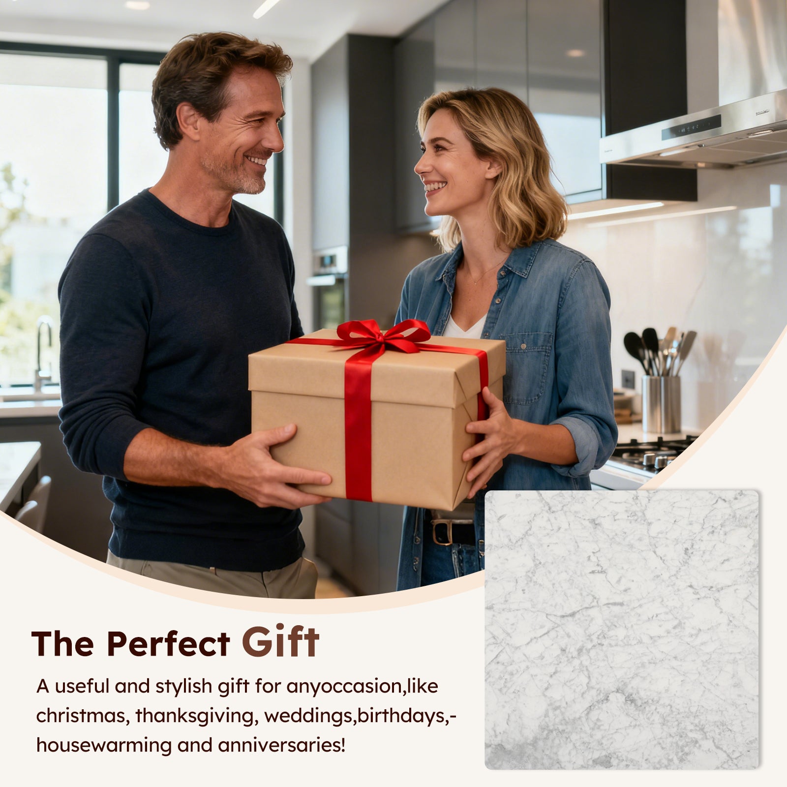 Diflart Natural Marble Stone Cutting Board for Kitchen, 16x16 Inch, White, Marble Slab Pastry Board Large with Non-Slip Feet for Backing, Cheese, Chocolate, Pack of 1 Piece