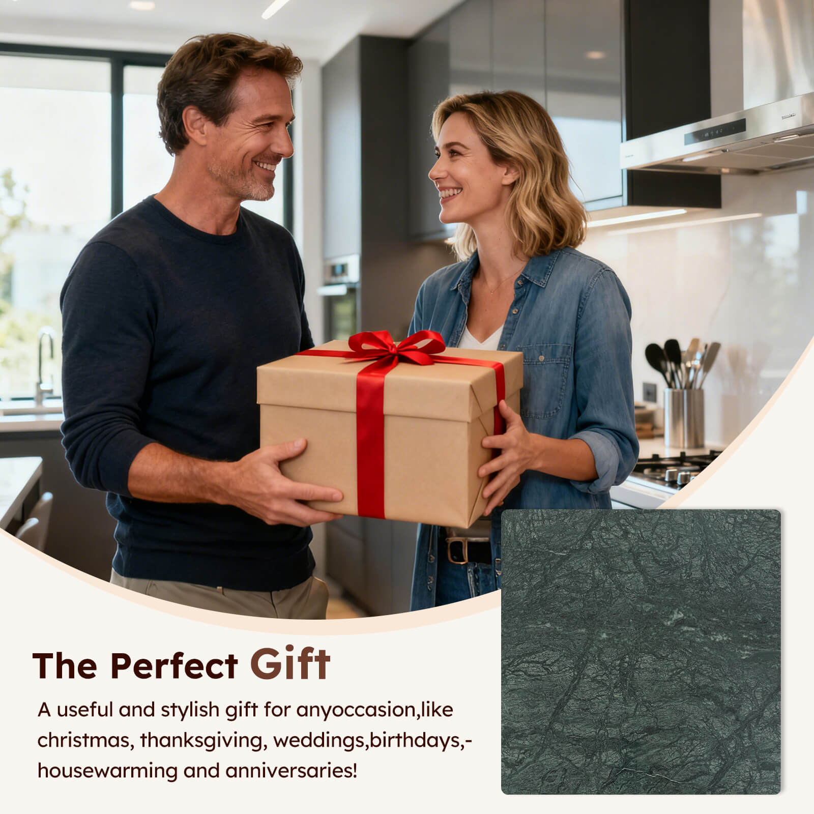 Diflart Natural Marble Stone Cutting Board for Kitchen, 16x16 Inch, Green, Marble Slab Pastry Board Large with Non-Slip Feet for Backing, Cheese, Chocolate, Pack of 1 Piece