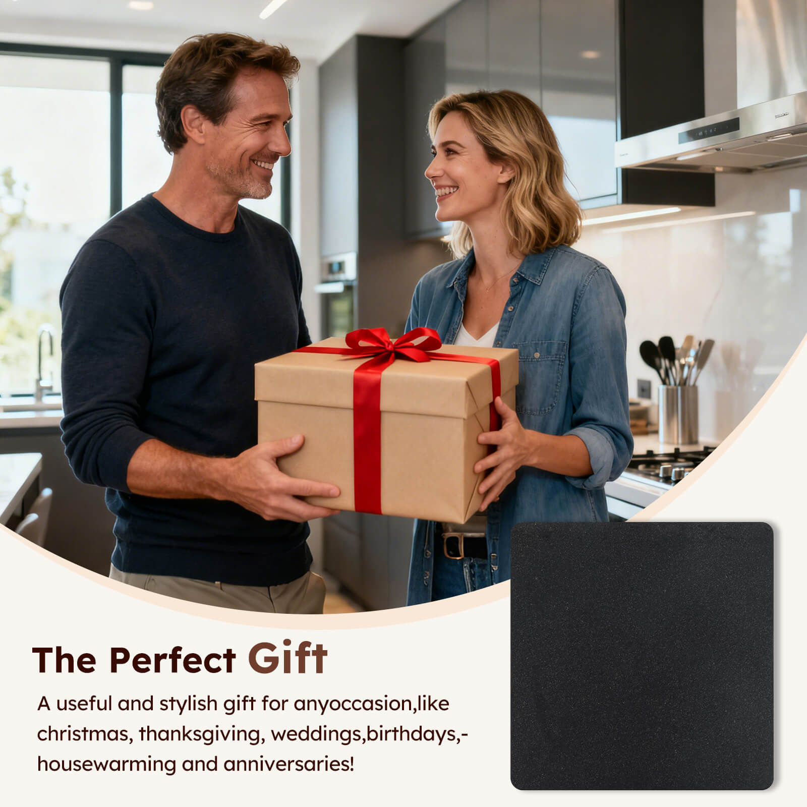 Diflart Natural Stone Cutting Board for Kitchen, 16x16 Inch, Black, Granite Slab Pastry Board Large with Non-Slip Feet for Backing, Cheese, Chocolate, Pack of 1 Piece