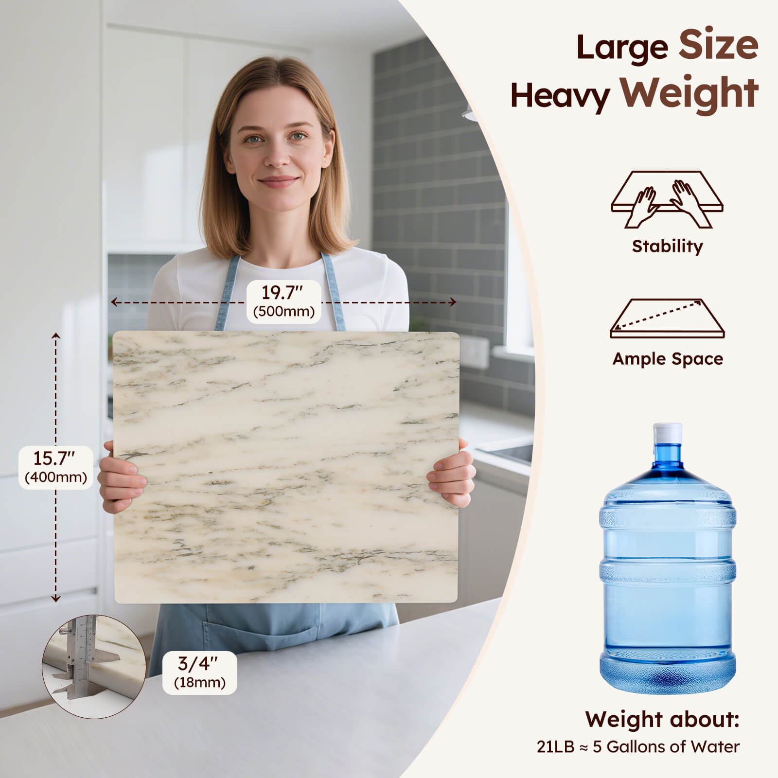 Diflart Natural Marble Stone Cutting Board for Kitchen, 16x20 Inch, Ink White, Marble Slab Pastry Board Large with Non-Slip Feet for Backing, Cheese, Chocolate, Pack of 1 Piece