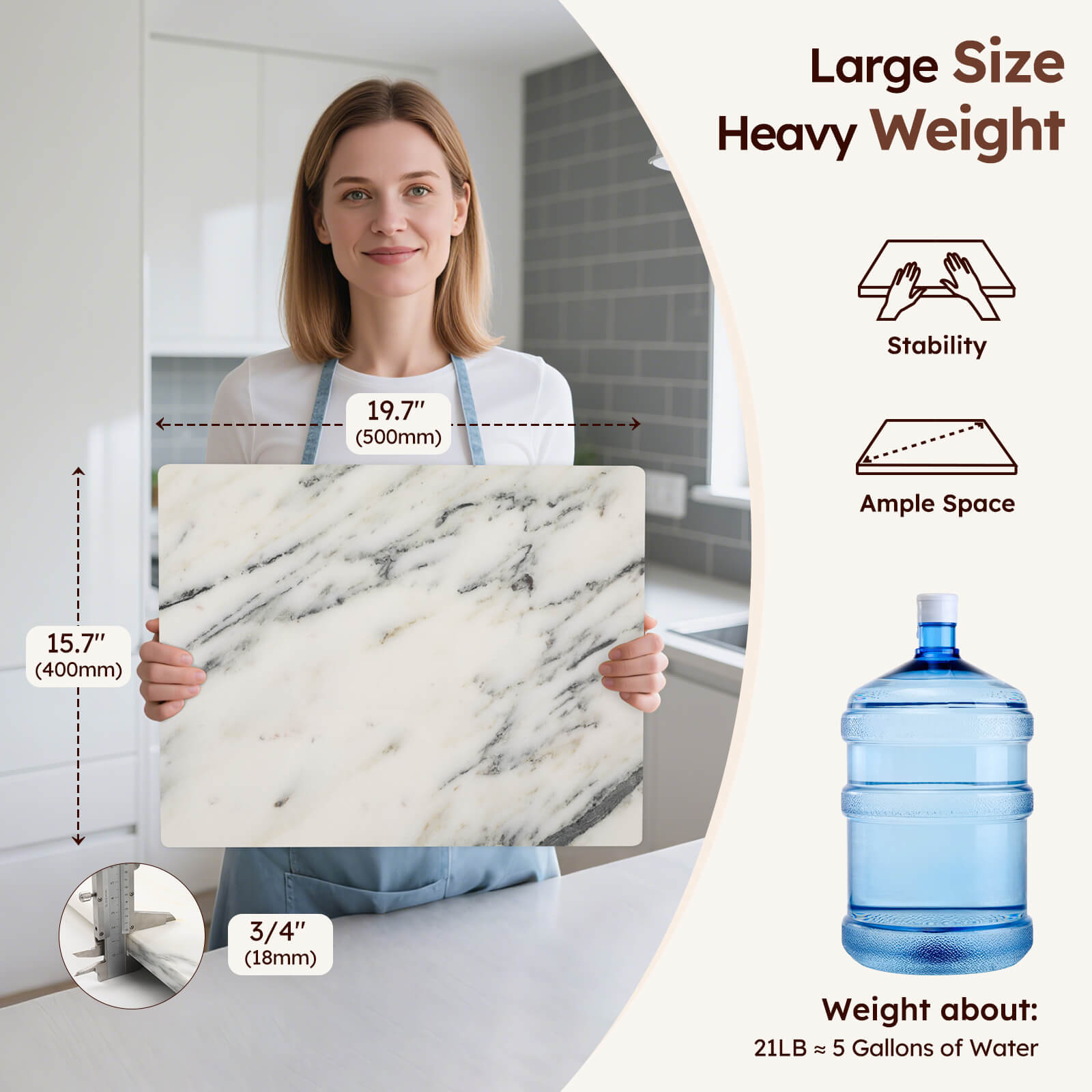 Diflart Natural Marble Stone Cutting Board for Kitchen, 16x20 Inch, Ink White, Marble Slab Pastry Board Large with Non-Slip Feet for Backing, Cheese, Chocolate, Pack of 1 Piece