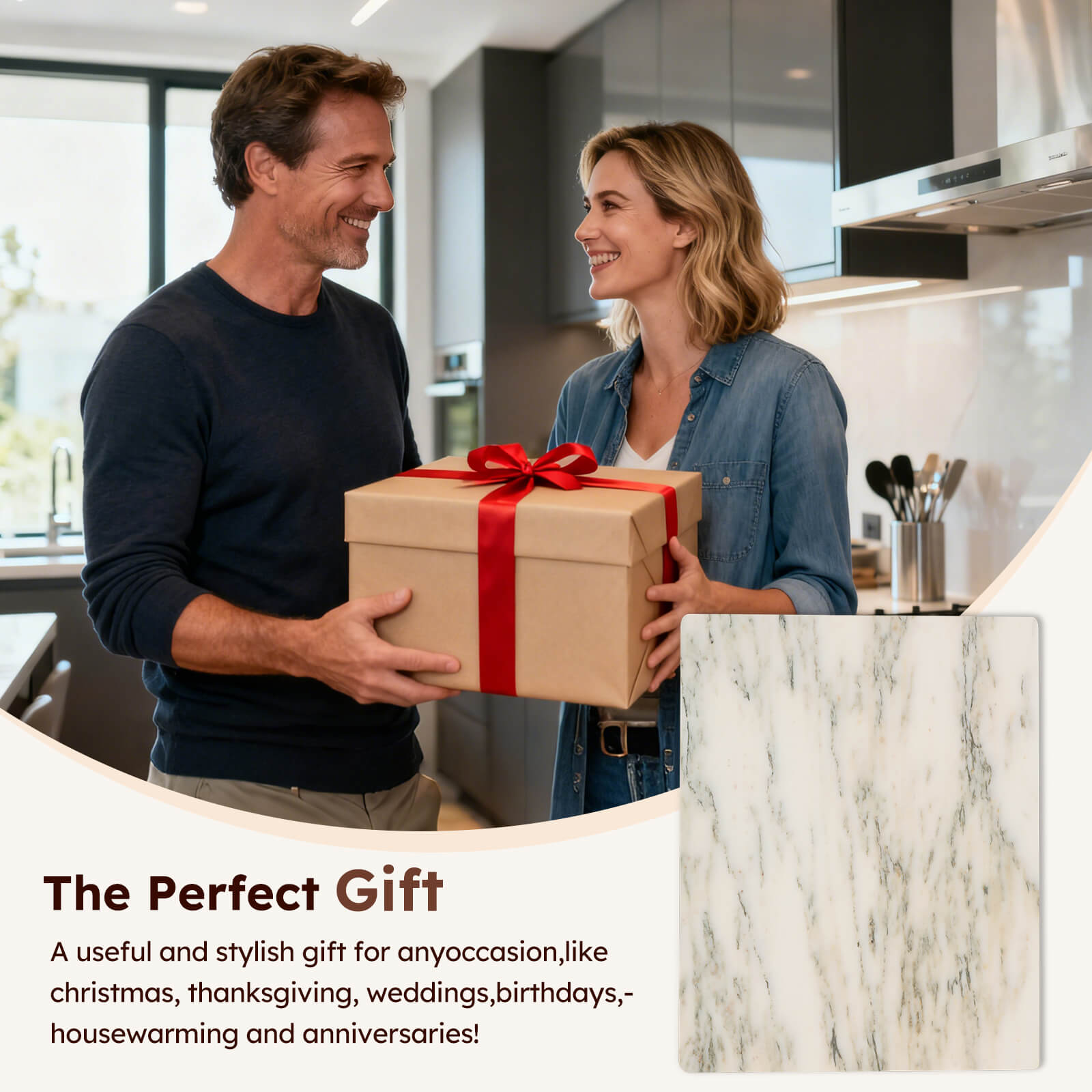 Diflart Natural Marble Stone Cutting Board for Kitchen, 16x20 Inch, Ink White, Marble Slab Pastry Board Large with Non-Slip Feet for Backing, Cheese, Chocolate, Pack of 1 Piece