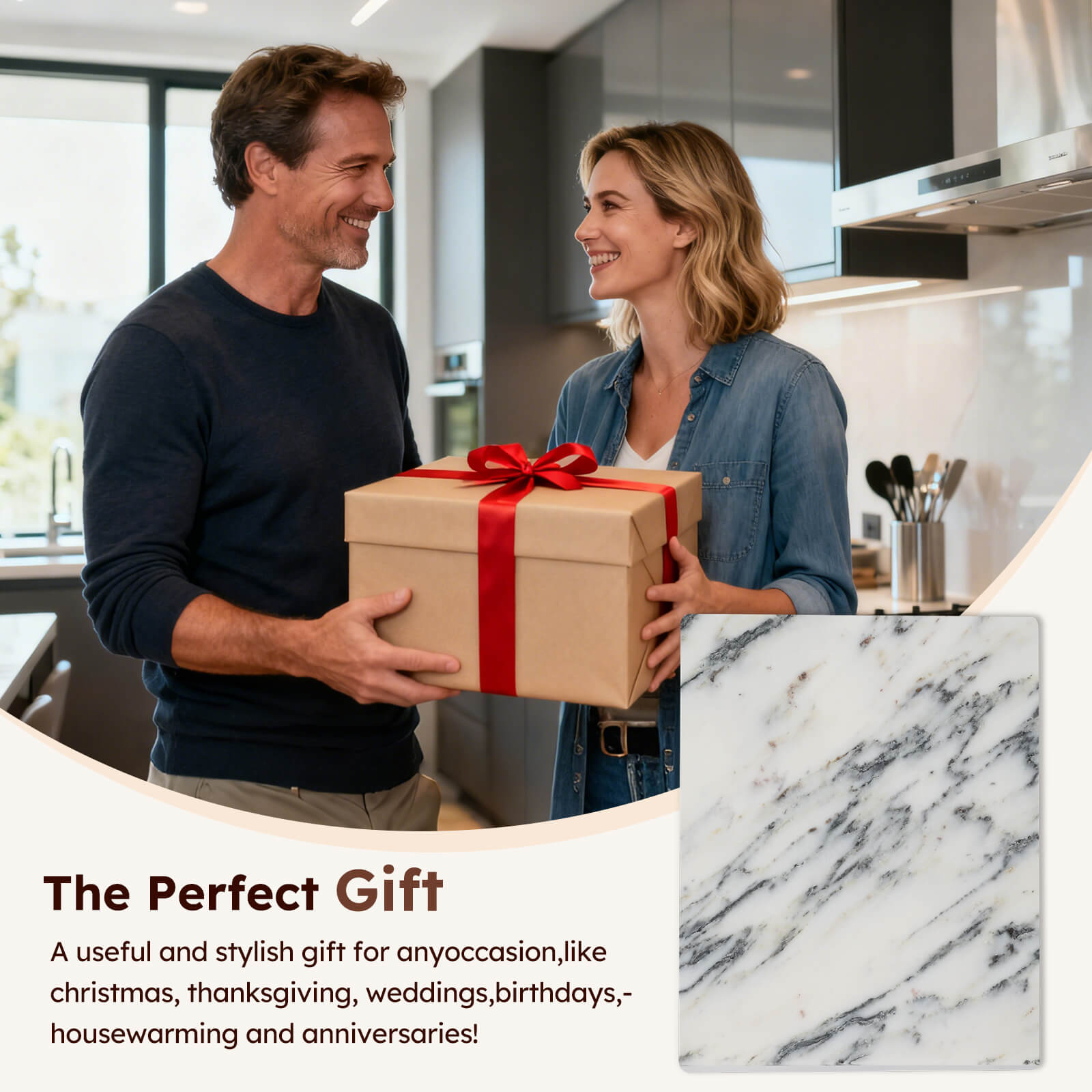 Diflart Natural Marble Stone Cutting Board for Kitchen, 16x20 Inch, Ink White, Marble Slab Pastry Board Large with Non-Slip Feet for Backing, Cheese, Chocolate, Pack of 1 Piece