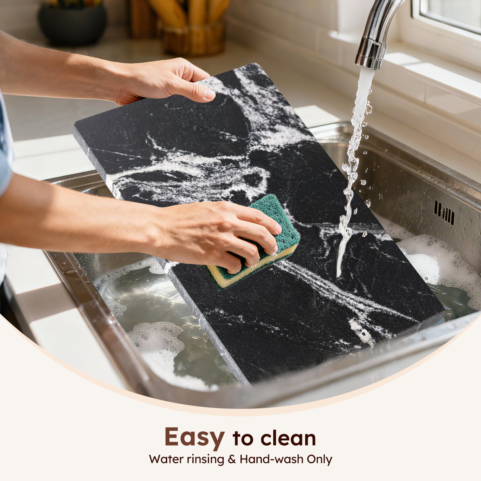 Diflart Natural Marble Stone Cutting Board for Kitchen, 16x20 Inch, Black, Marble Slab Pastry Board Large with Non-Slip Feet for Cheese, Charcuterie, Dough Chocolate, Pack of 1 Piece