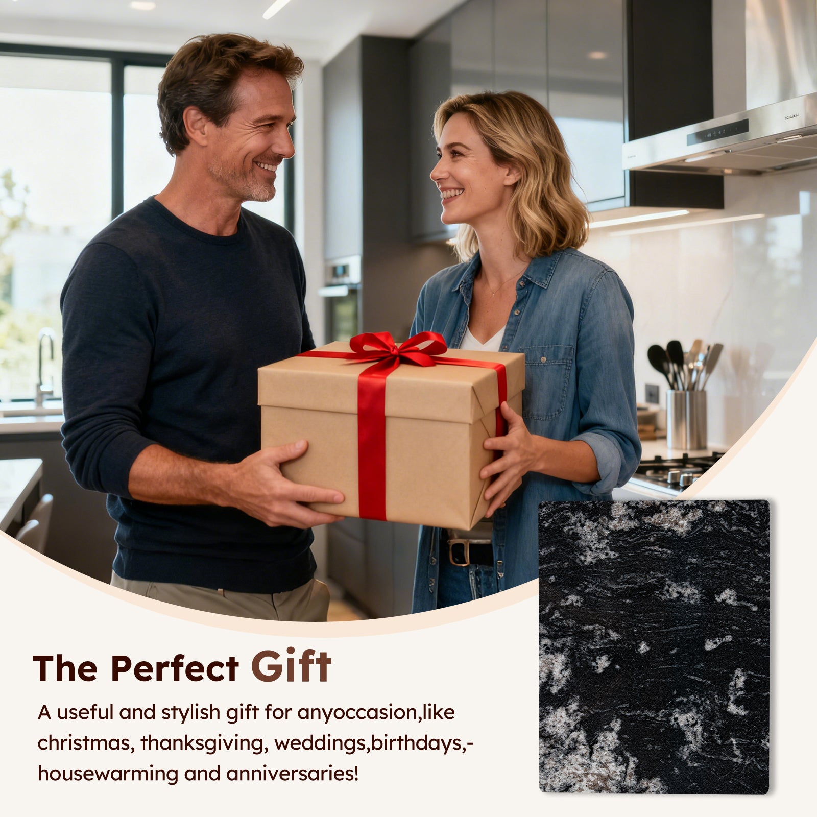 Diflart Natural Marble Stone Cutting Board for Kitchen, 16x20 Inch, Black, Marble Slab Pastry Board Large with Non-Slip Feet for Cheese, Charcuterie, Dough Chocolate, Pack of 1 Piece