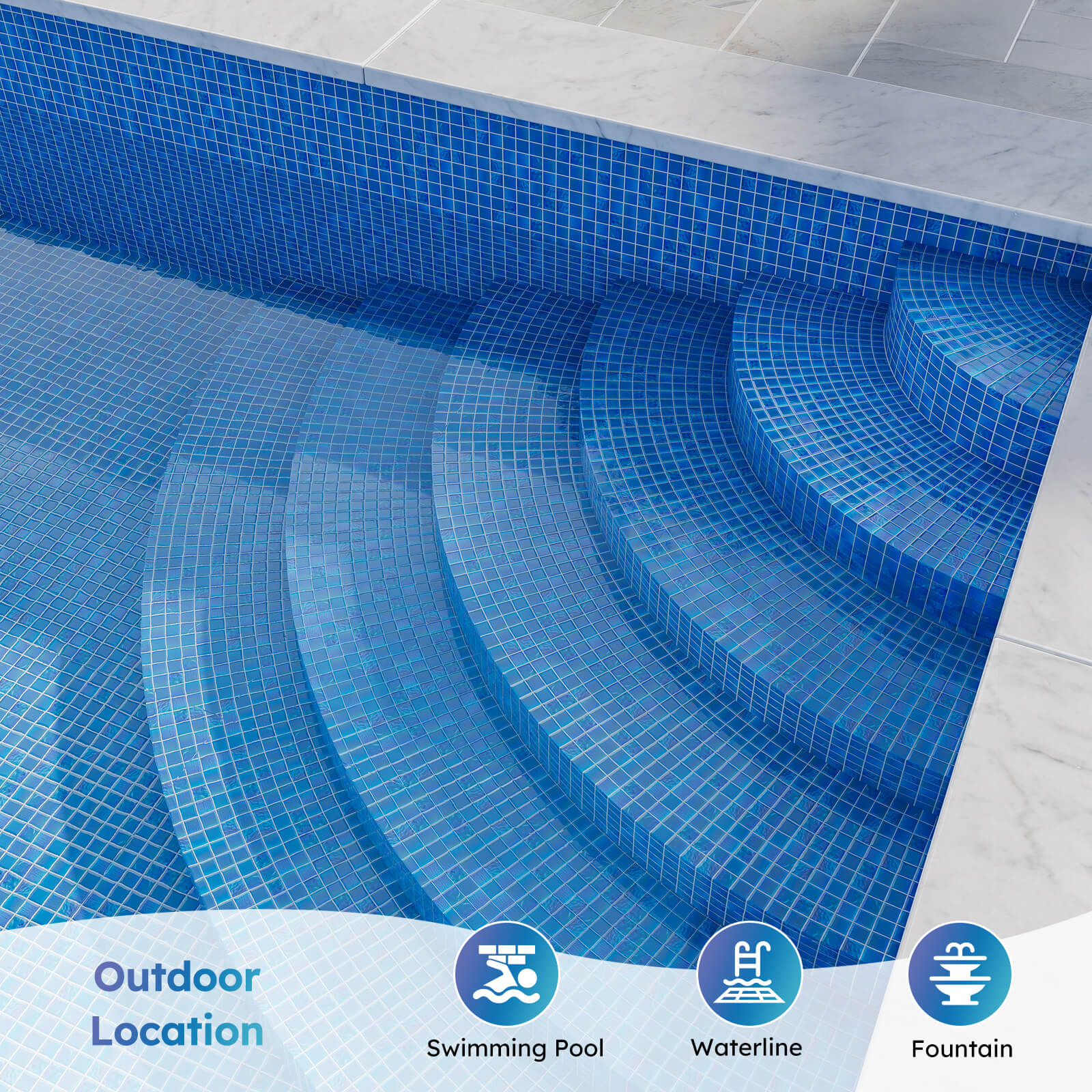 Diflart Glass Mosaic Tiles, Iridescent Blue, 1 Inch Square, Glass Linear Tile for Swimming Pool, Kitchen Backsplash, Shower Bathroom Waterline Fountain Wall, Pack of 5 Sheets