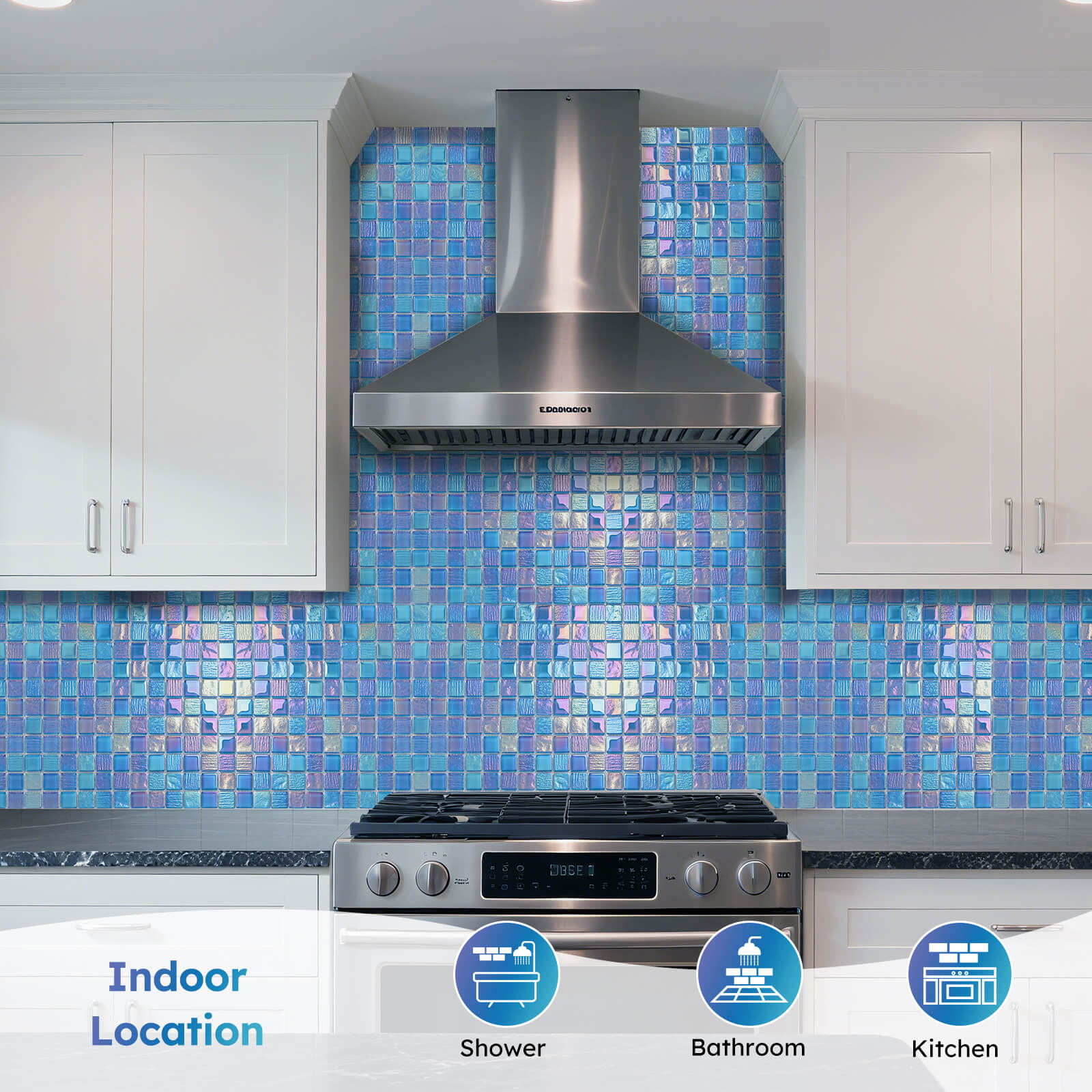 Diflart Glass Mosaic Tiles, Iridescent Blue, 1 Inch Square, Glass Linear Tile for Swimming Pool, Kitchen Backsplash, Shower Bathroom Waterline Fountain Wall, Pack of 5 Sheets