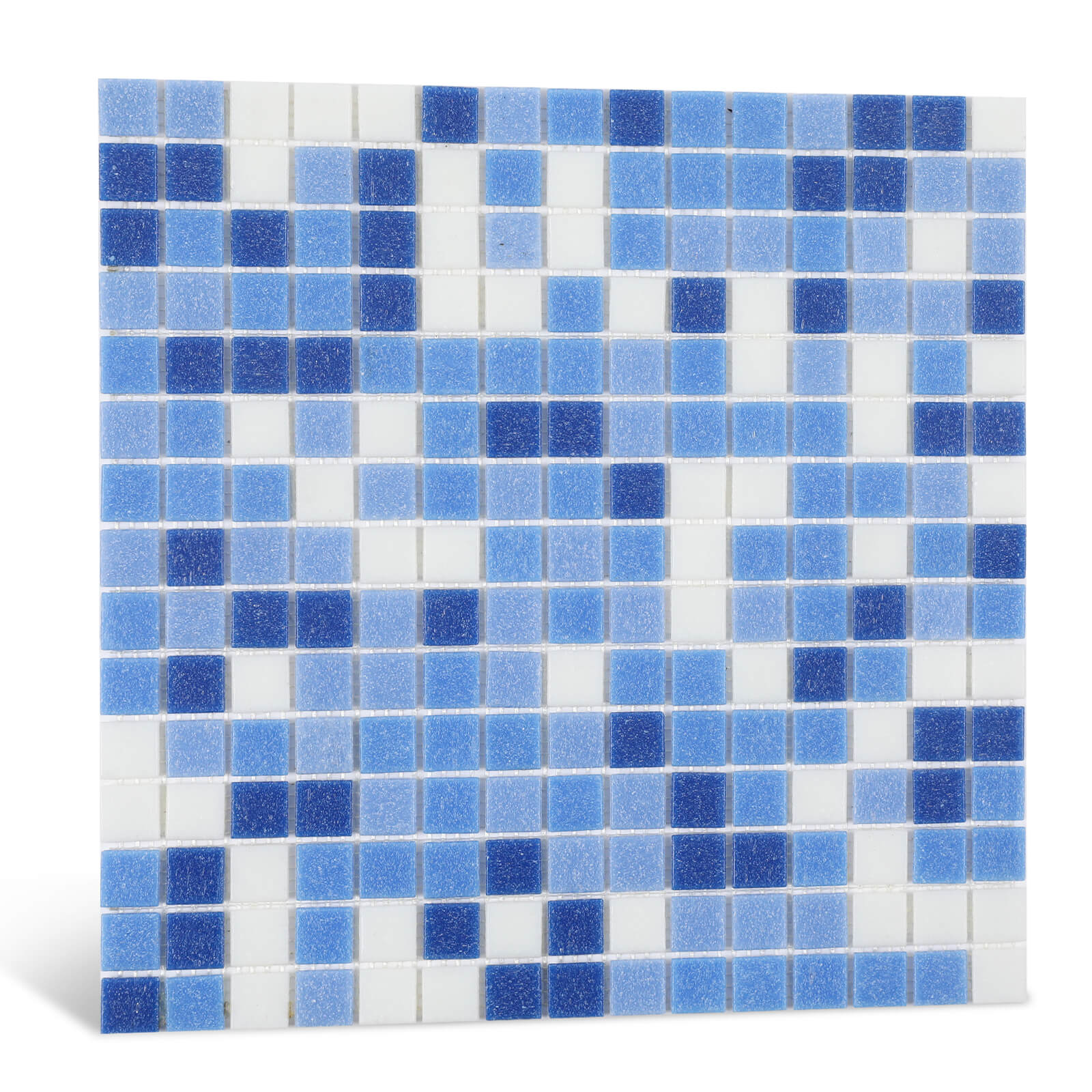 Diflart 10-Pack Glass Mosaic Tiles, Blue with White, 1 Inch Square, Glass Linear Tile for Swimming Pool, Kitchen Backsplash, Shower Bathroom Waterline Fountain Wall