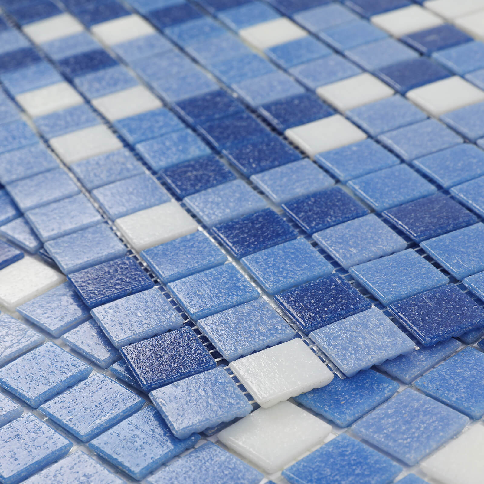 Diflart 10-Pack Glass Mosaic Tiles, Blue with White, 1 Inch Square, Glass Linear Tile for Swimming Pool, Kitchen Backsplash, Shower Bathroom Waterline Fountain Wall