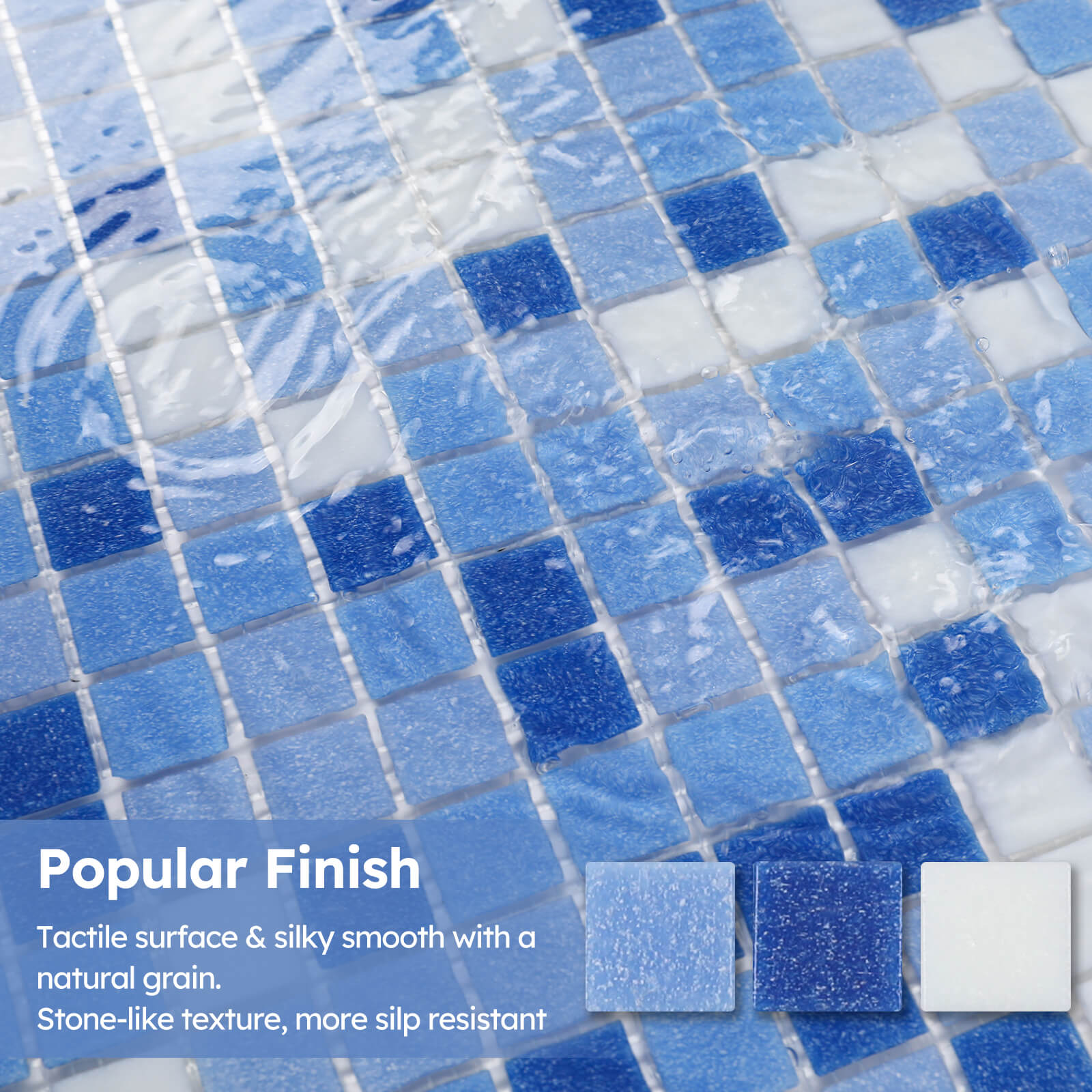 Diflart 10-Pack Glass Mosaic Tiles, Blue with White, 1 Inch Square, Glass Linear Tile for Swimming Pool, Kitchen Backsplash, Shower Bathroom Waterline Fountain Wall