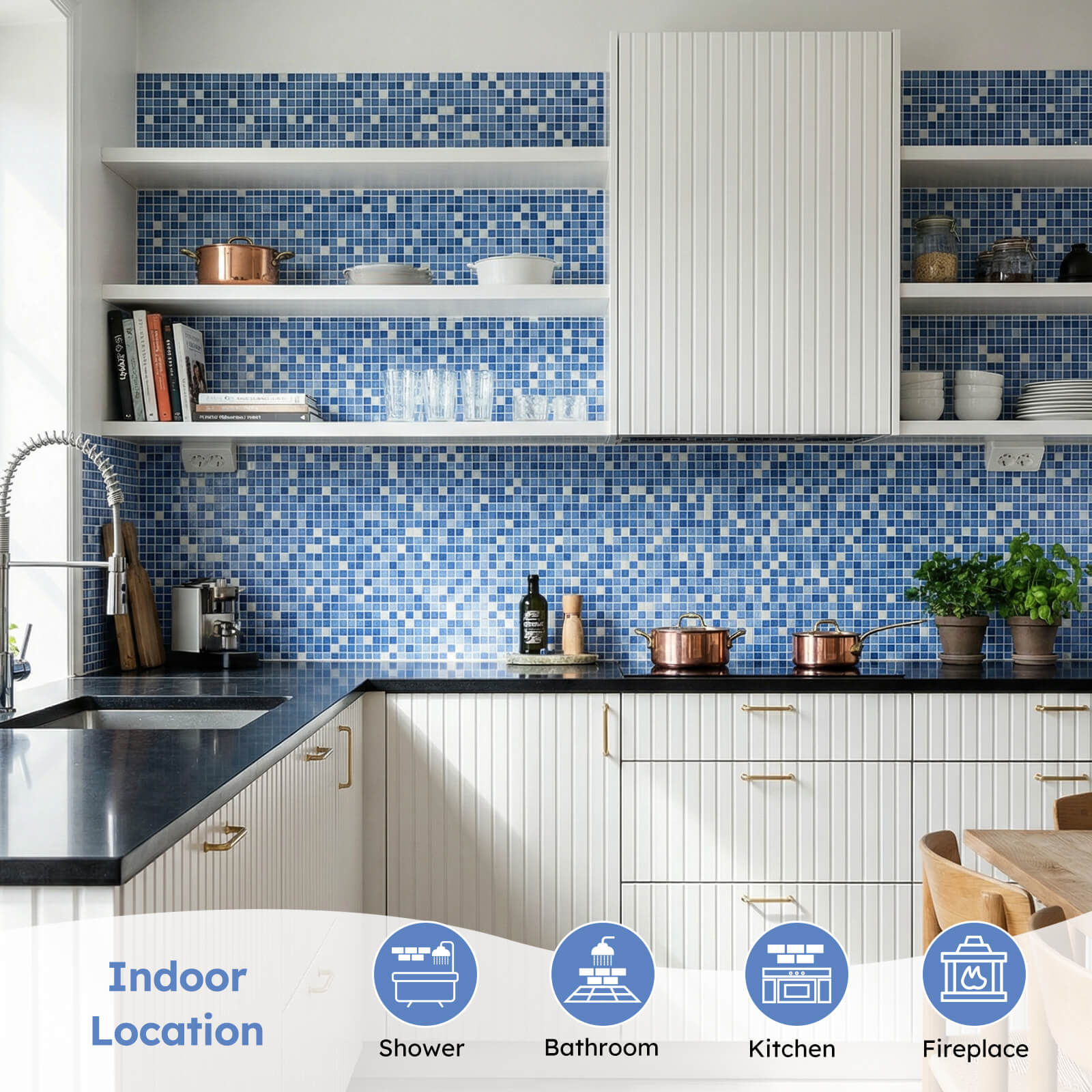 Diflart 10-Pack Glass Mosaic Tiles, Blue with White, 1 Inch Square, Glass Linear Tile for Swimming Pool, Kitchen Backsplash, Shower Bathroom Waterline Fountain Wall