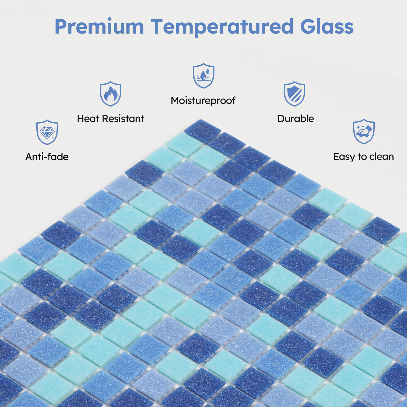 Diflart 10-Pack Glass Mosaic Tiles, Blue with Green, 1 Inch Square, Glass Linear Tile for Swimming Pool, Kitchen Backsplash, Shower Bathroom Waterline Fountain Wall