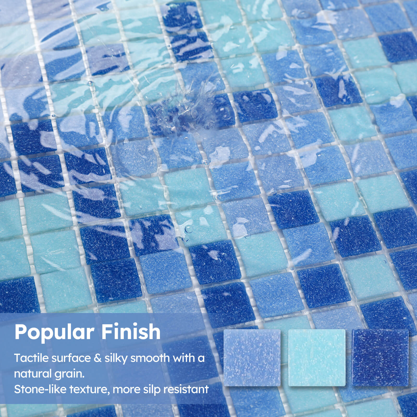 Diflart 10-Pack Glass Mosaic Tiles, Blue with Green, 1 Inch Square, Glass Linear Tile for Swimming Pool, Kitchen Backsplash, Shower Bathroom Waterline Fountain Wall