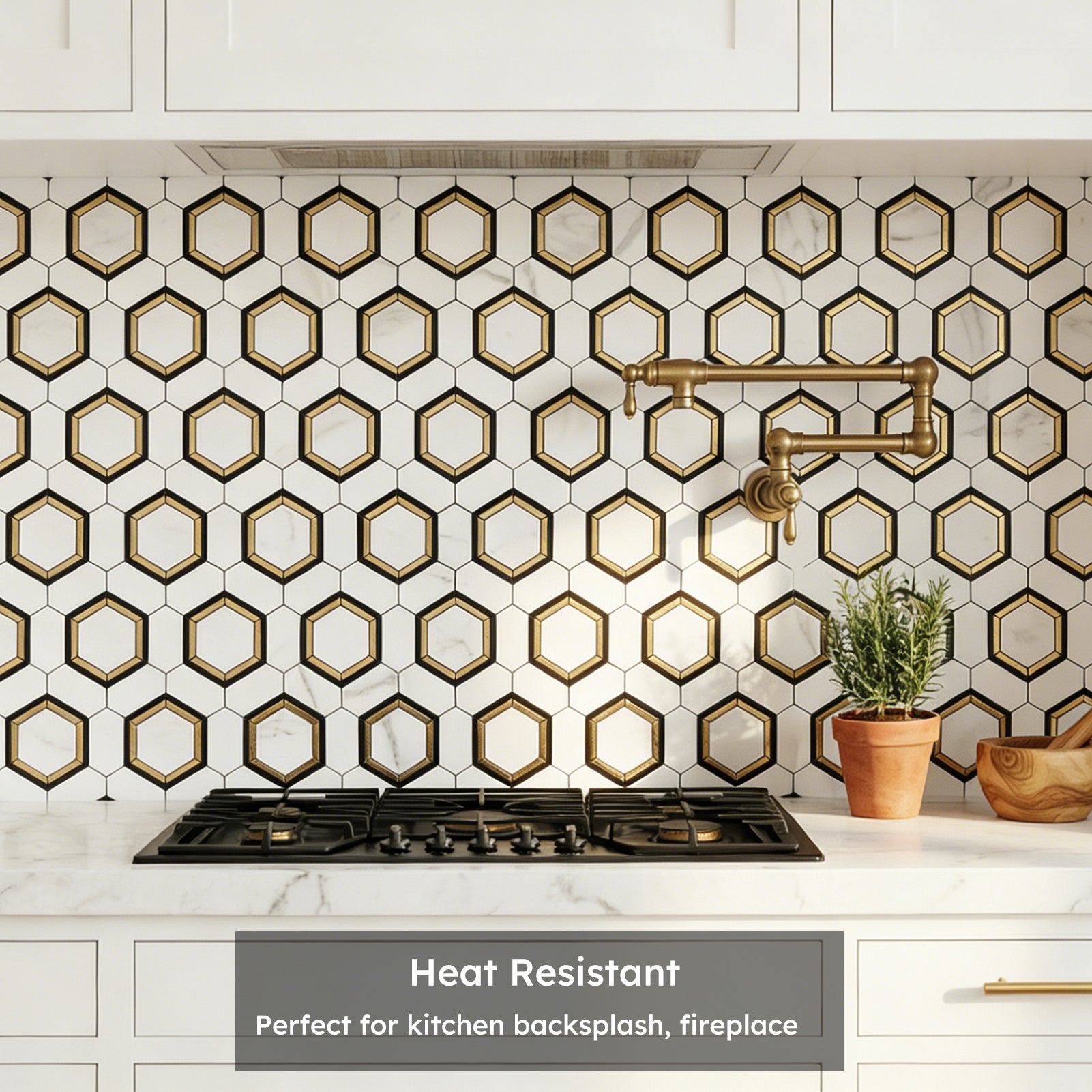 Diflart Peel and Stick Backsplash Tile, White and Gold, Hexagon, Marble Veins with PVC Mixed Metal, Stick on Backsplash for Kitchen and Bathroom,Self Adhesive Wall Tiles