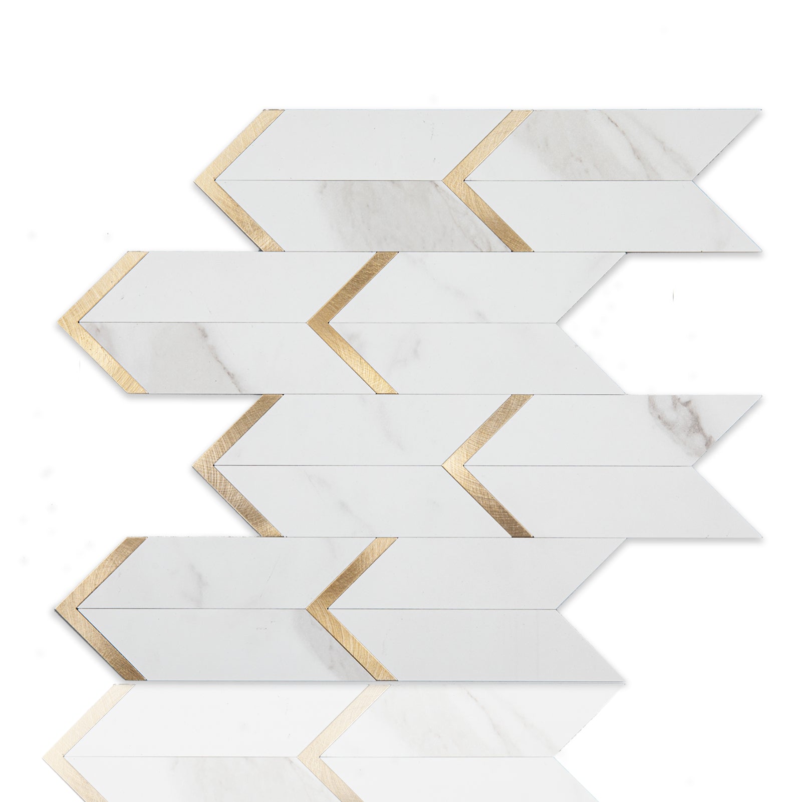 Peel and Stick Backsplash Tile, Faux White Marble with Gold Metal Pack of 10 Sheets