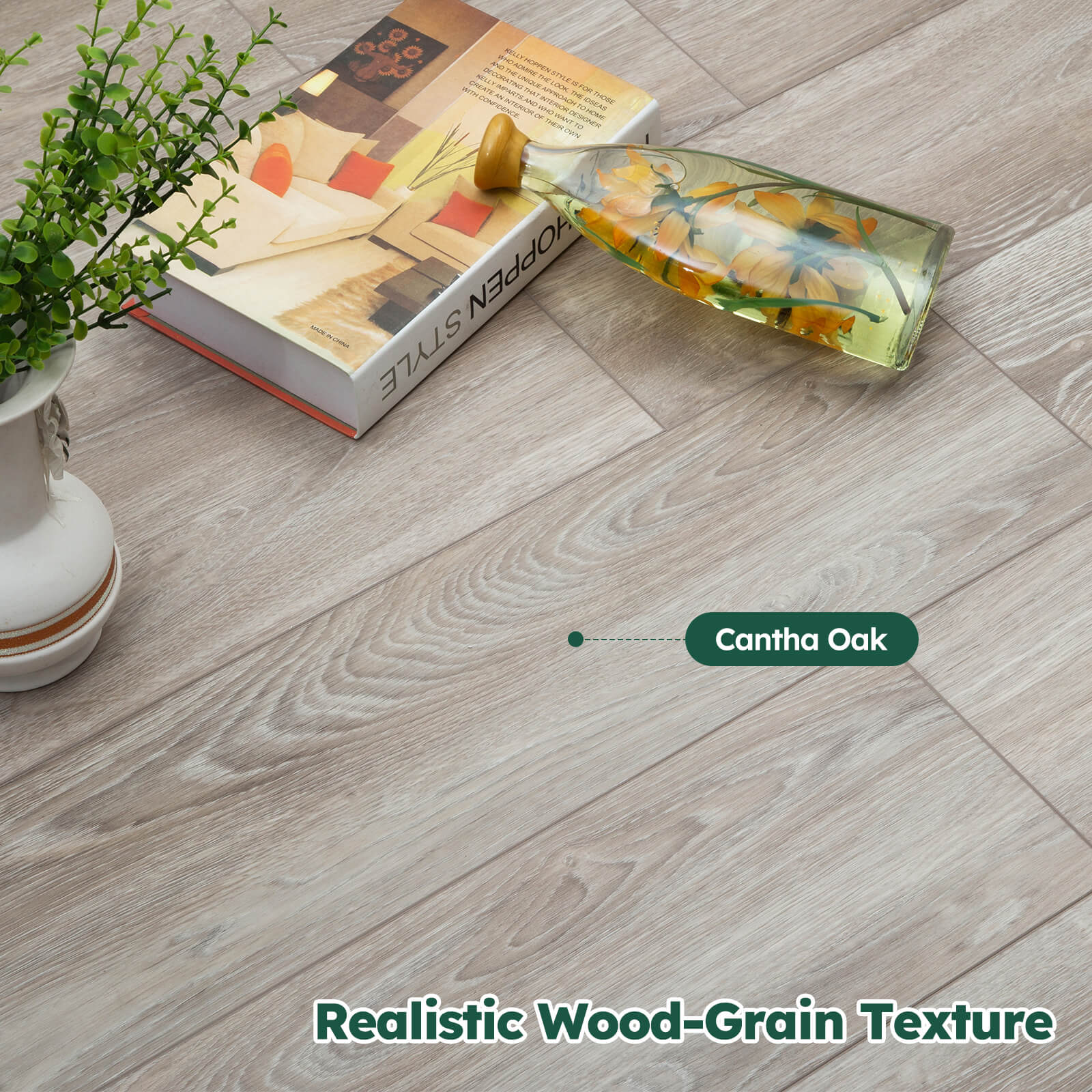 Diflart Waterproof SPC Flooring Click Lock, 48x6 Inch, 5mm Rigid Core Luxury Vinyl Plank, Cantha Oak Wood Look Floor Tiles for Kitchen, Basement, Bathroom, Bedroom