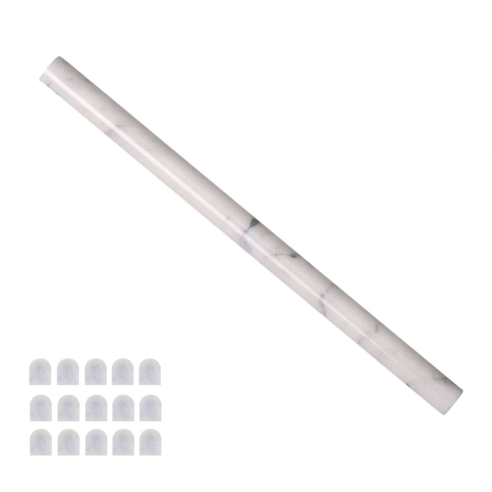 Diflart 15-Pack Carrara White Marble Pencil Liner Trim, 3/4×12 Inch, Polished, Marble Domed Tile Edging Corner Trim Molding Bullnose Tile Shower Bathroom Kitchen Livingroom
