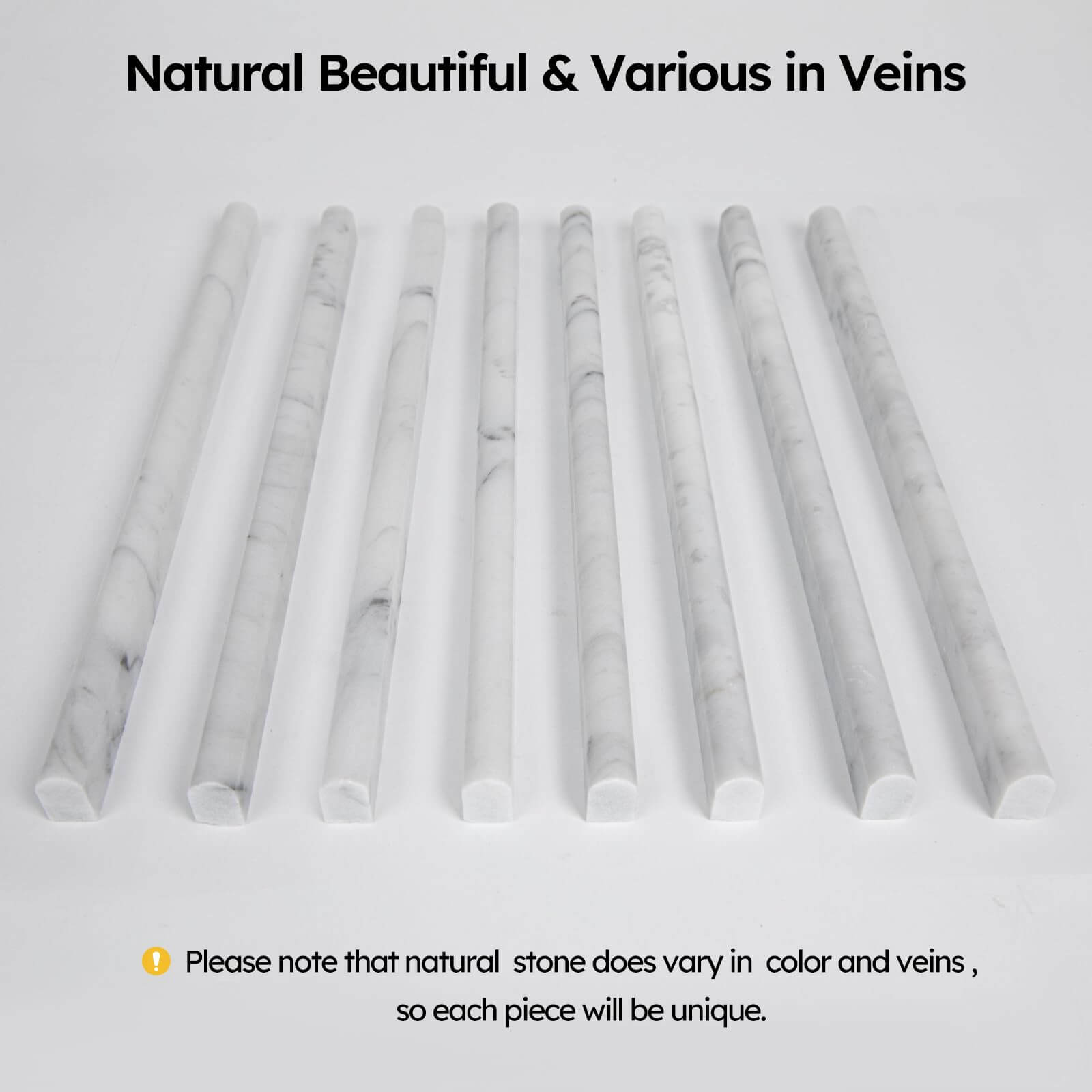 Diflart 15-Pack Carrara White Marble Pencil Liner Trim, 3/4×12 Inch, Polished, Marble Domed Tile Edging Corner Trim Molding Bullnose Tile Shower Bathroom Kitchen Livingroom