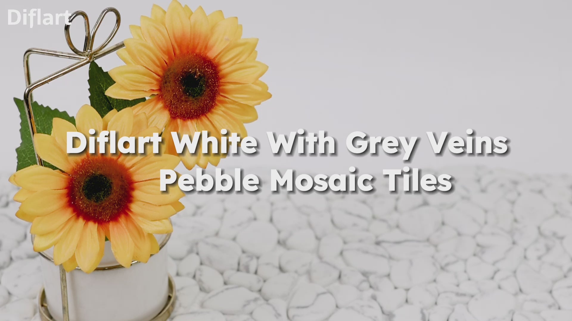 Diflart Pebble Tile for Shower Floor, White Marble Veins, 10 Sq.Ft, Sliced Pebble Backsplash for Kitchen Bathroom Wall and Floor Tile