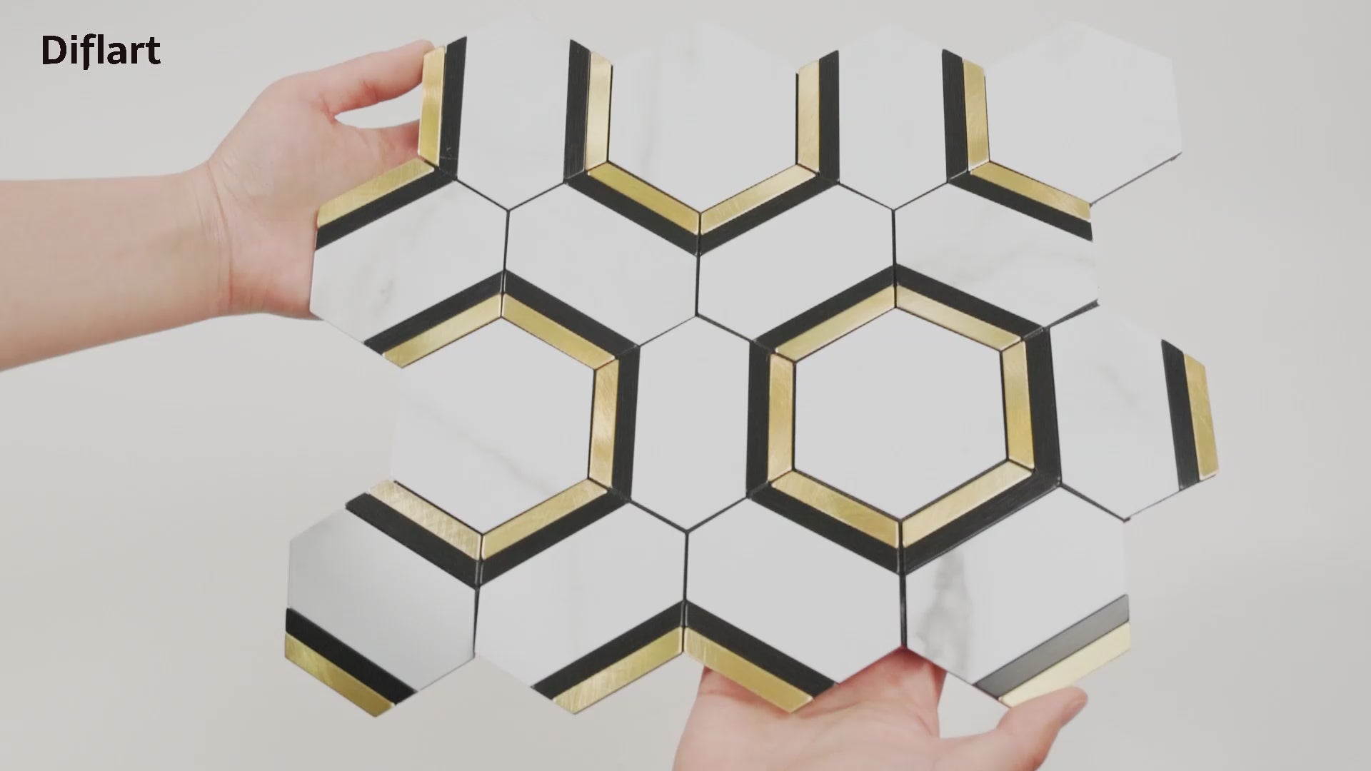 Diflart Peel and Stick Backsplash Tile, White and Gold, Hexagon, Marble Veins with PVC Mixed Metal, Stick on Backsplash for Kitchen and Bathroom,Self Adhesive Wall Tiles