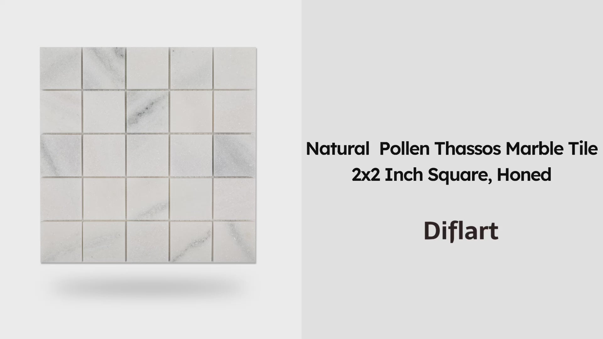 Diflart Natural Marble Mosaic Tile, 2x2 Inch Square, Honed, Pollen Thassos Marble Backsplash Tiles for Kitchen Bathroom Wall Floor, Pack of 5 Sheets
