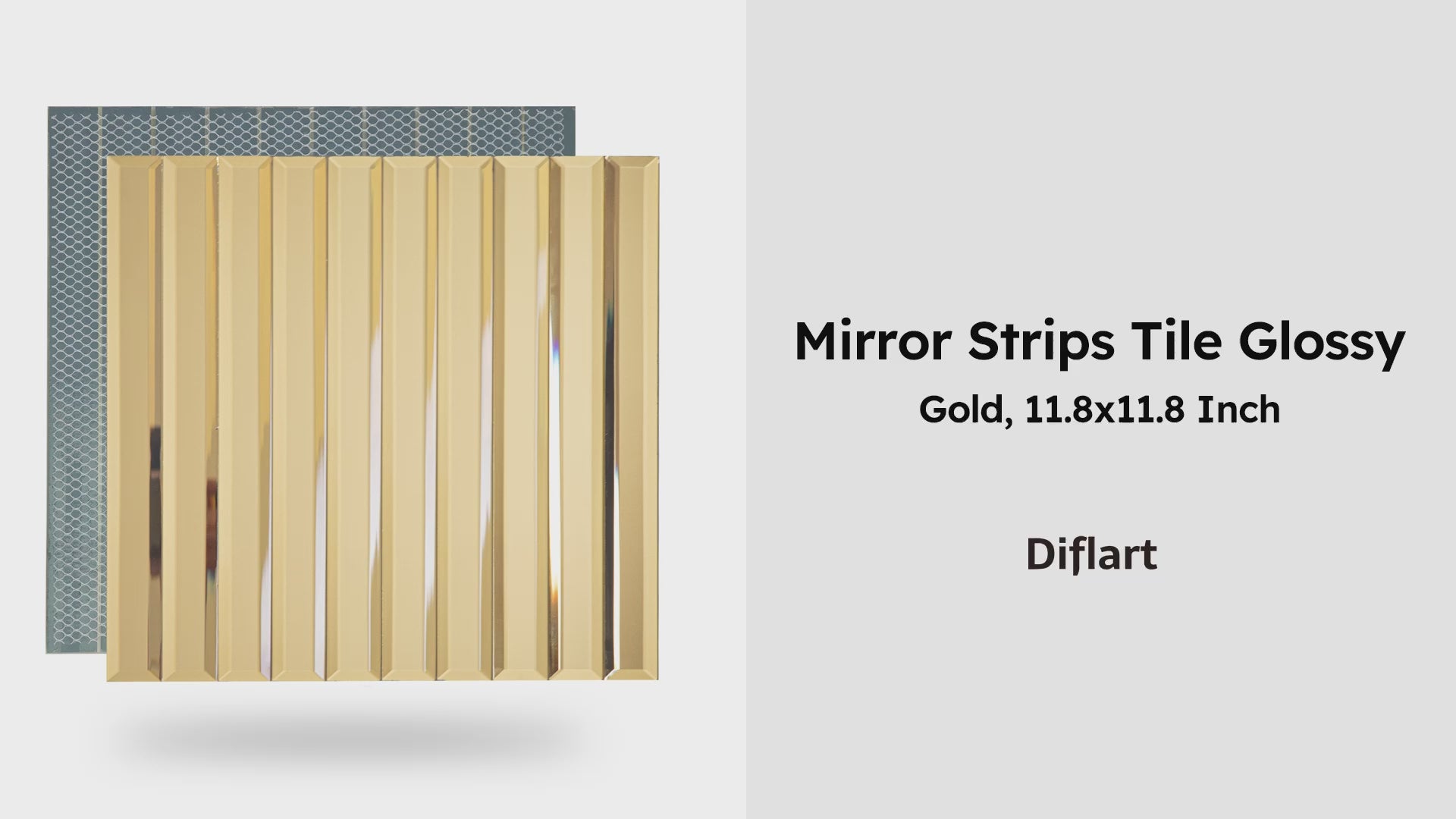 Diflart Beveled Mirror Backsplash Tiles for Kitchen, Gold Strip, 12x12 Inch, Mirror TIile for Bathroom Wall (5 Sheets,5 Sq.ft)