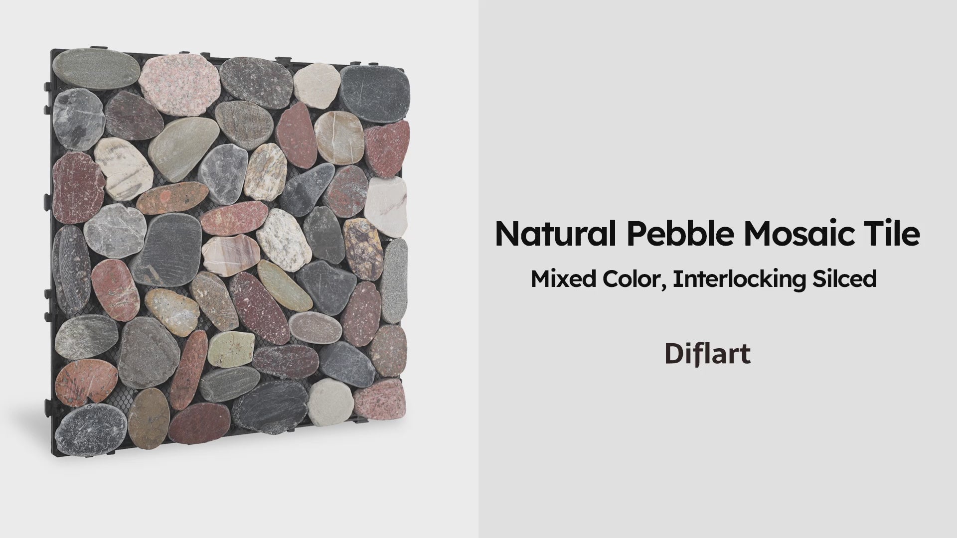 Diflart Pebble Tile for Shower Floor, Mountain Grey Oval, 4 Sheets, Sliced Interlocking Pebble Deck Tile Wall and Floor Tile