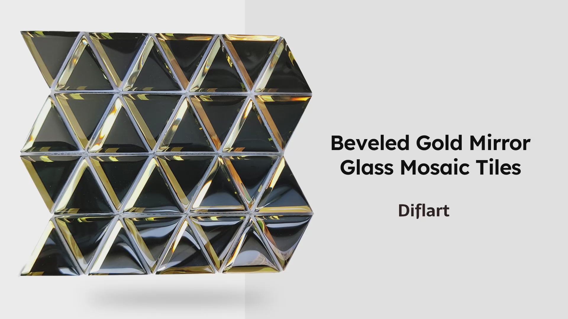 Diflart Beveled Mirror Glass Mosaic Tile, Black and Gold, 3 Inch Triangle, Glass Tile for Bathroom Kitchen Backsplash Shower Wall, Pack of 5 Sheets