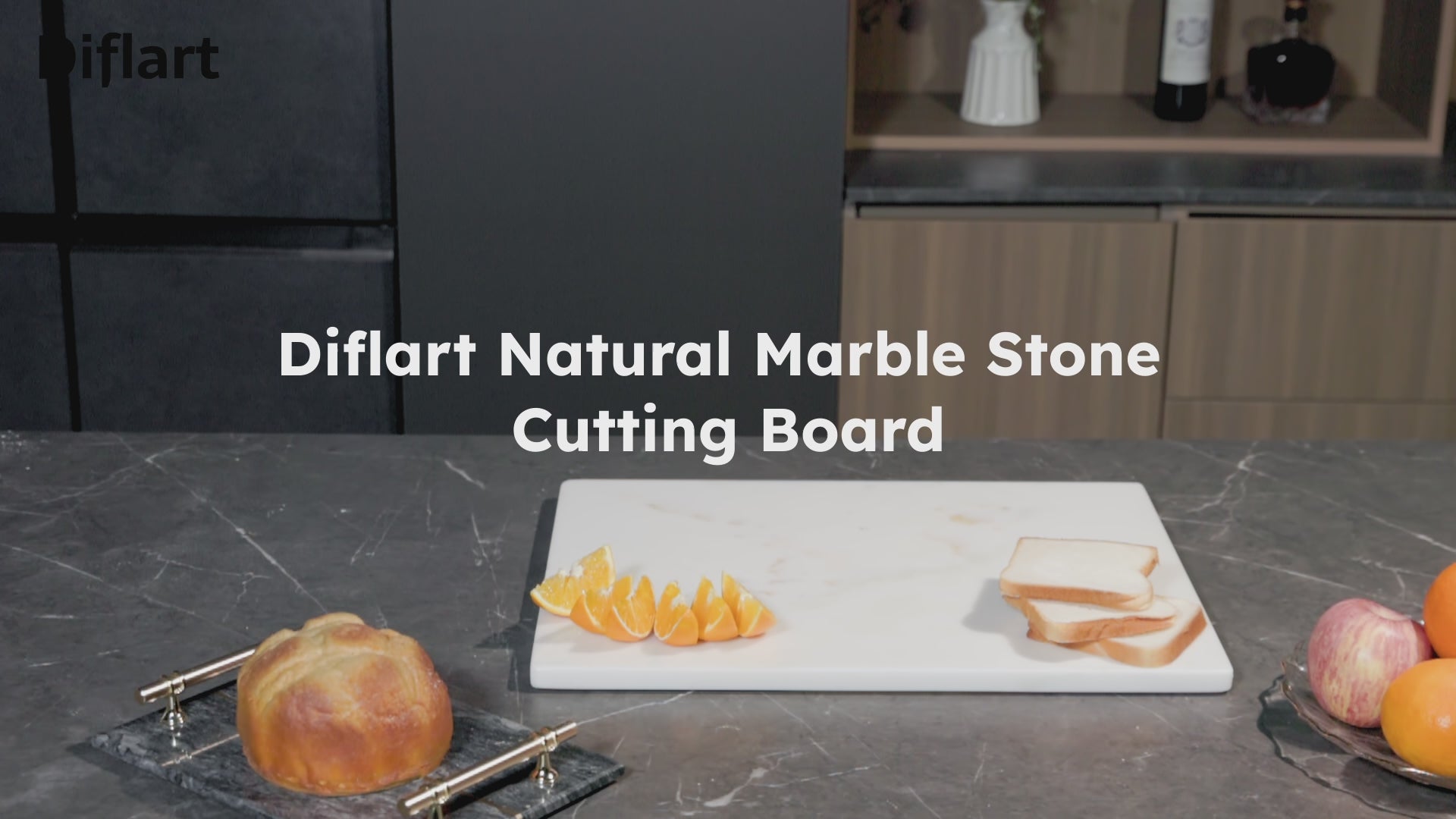 Diflart Natural Marble Stone Cutting Board for Kitchen, 16x20 Inch, White with Gold Veins, Marble Slab Pastry Board Large with Non-Slip Feet for Cheese, Charcuterie, Dough, Chocolate, Pack of 1 Pcs