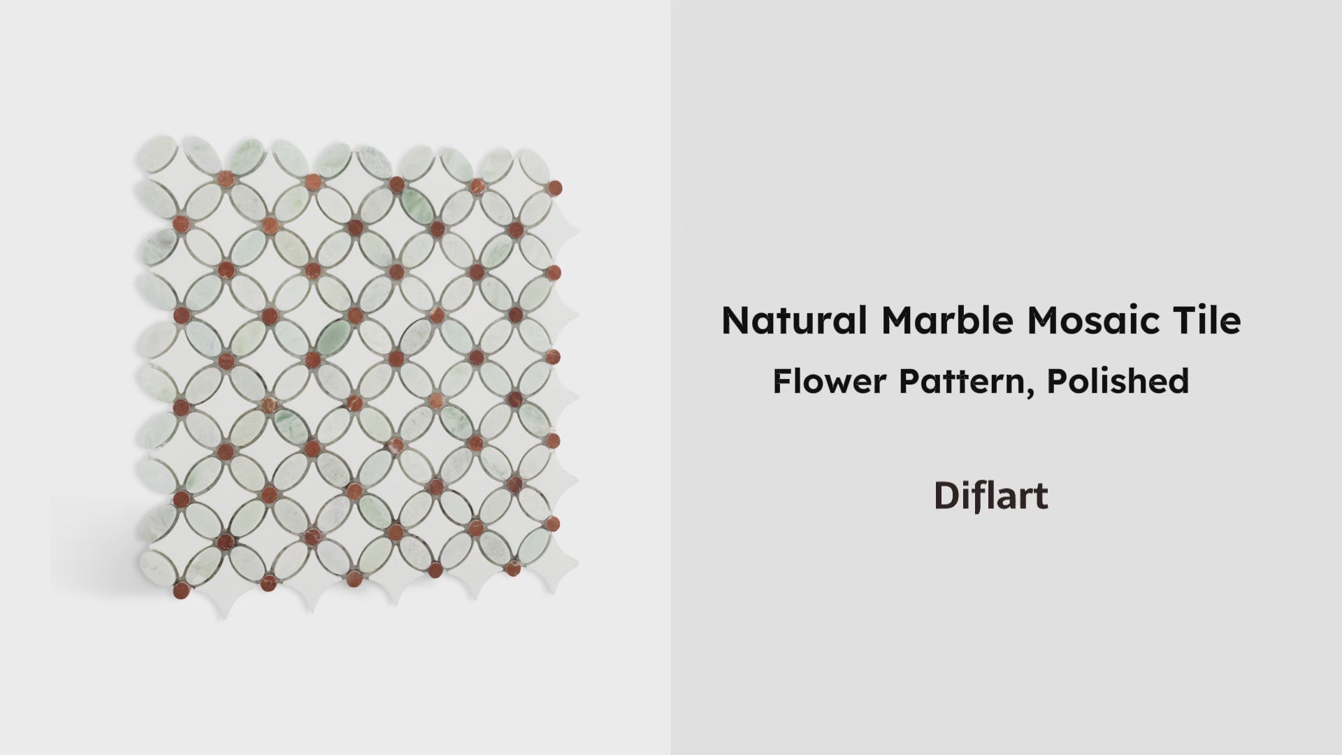 Natural Marble Mosaic Tile, 1.8x1.8 Inch Flower Pattern, Polished, Thassos White Ming Green Red Dots Marble Backsplash Tile for Kitchen Bathroom Wall Floor, Pack of 5 Sheets