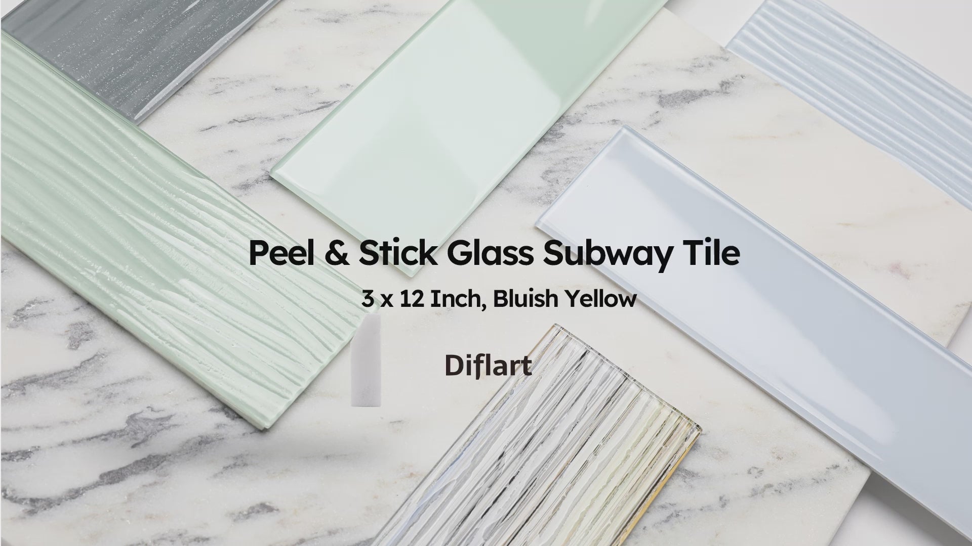 Diflart Peel and Stick Glass Subway Tiles, Bluish Yellow, 3x12 Inch, Water Wave Glass Backsplash for Kitchen Bathroom Wall Tiles, Pack of 20 Pieces