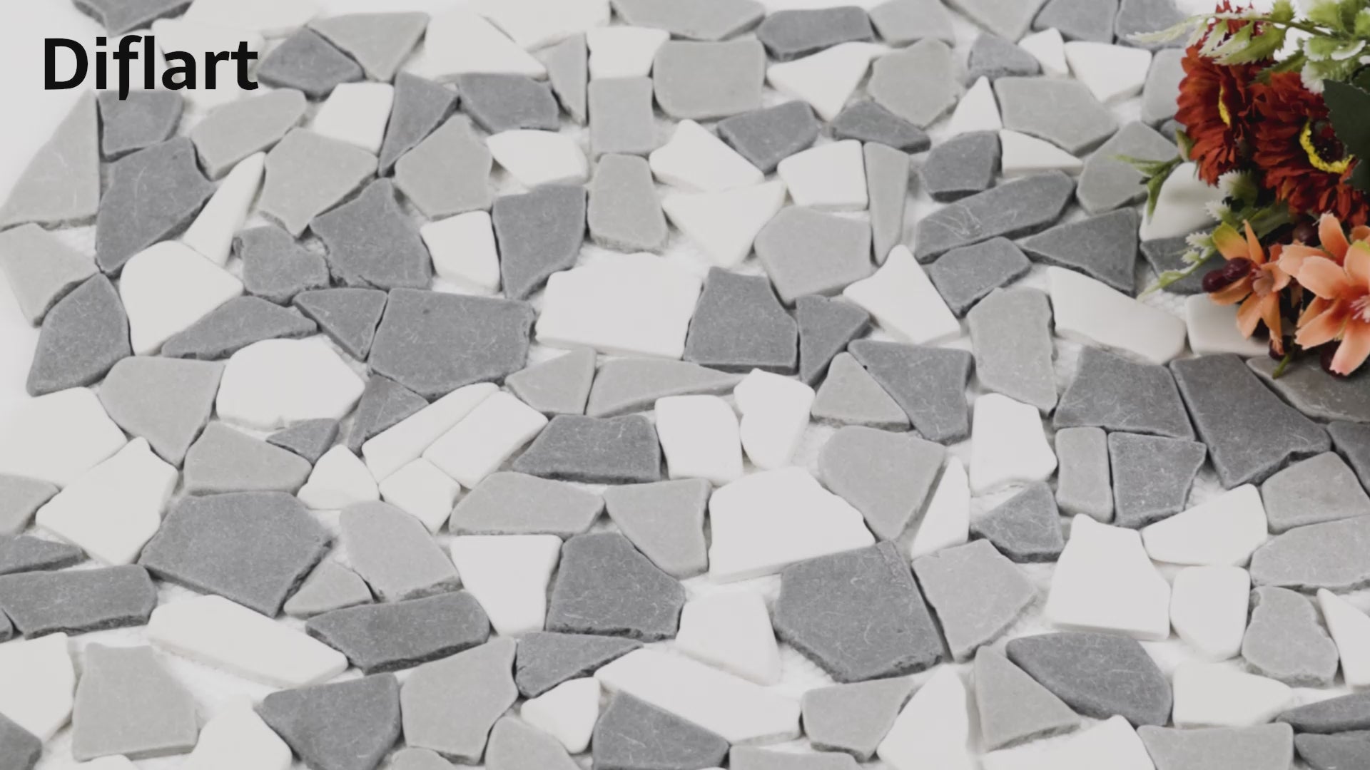 Diflart Pebble Tile for Shower Floor, Gray and White Geometric, 5 Sq.ft, Stone Mosaic Backsplash for Kitchen Bathroom Wall and Floor Tile