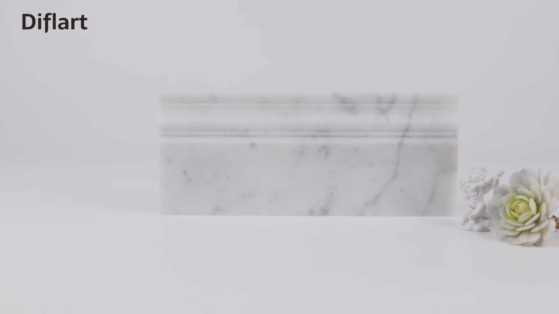 Diflart Carrara White Marble Baseboard Molding Trim, 5x12 Inch, Polished, Bianco Italian Carrera Skirting Base Moulding for Bathroom Wall and Kitchen Backsplash, 4 Pcs (Crown)